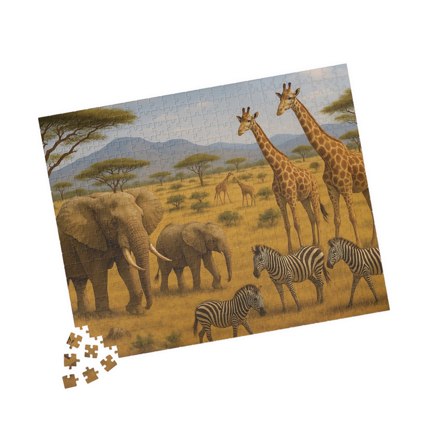 African Safari Wildlife Jigsaw Puzzle – Elephants, Giraffes & Zebras