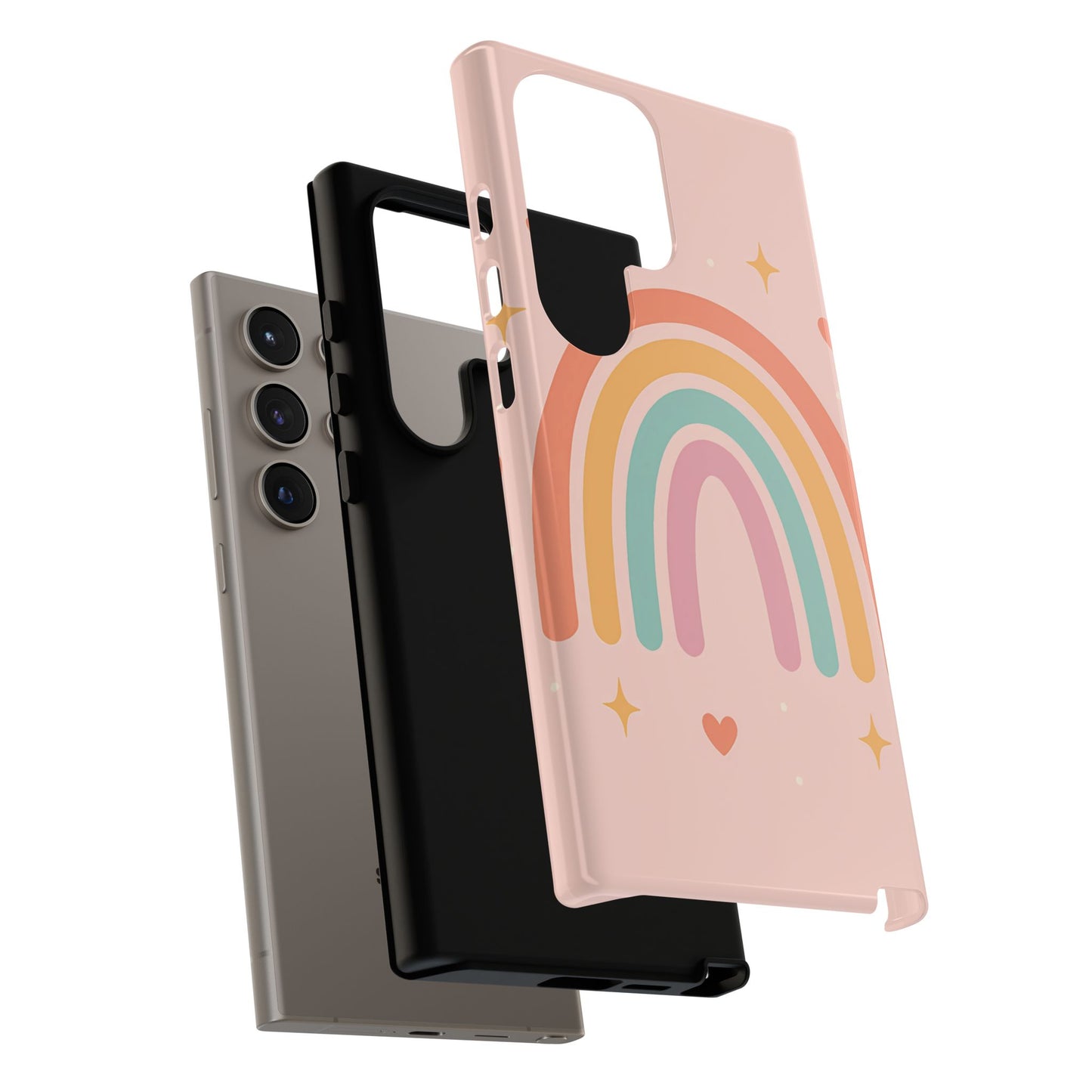 Pastel Rainbow Heart Phone Case – Cute Boho Aesthetic in Soft Pink