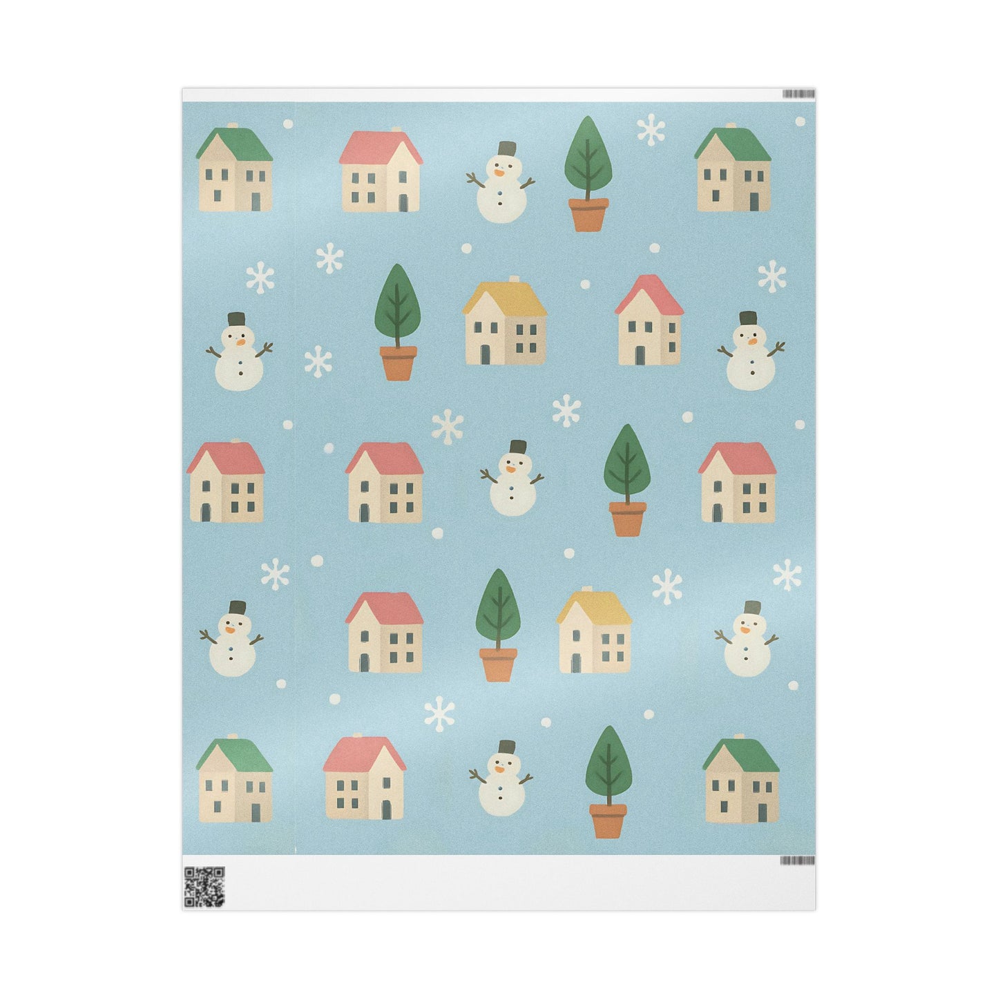 Whimsical Winter Village Wrapping Paper – Snowmen, Trees & Cozy Houses
