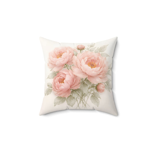 Peony Bouquet Throw Pillow — Soft Pink Floral Decorative Cushion