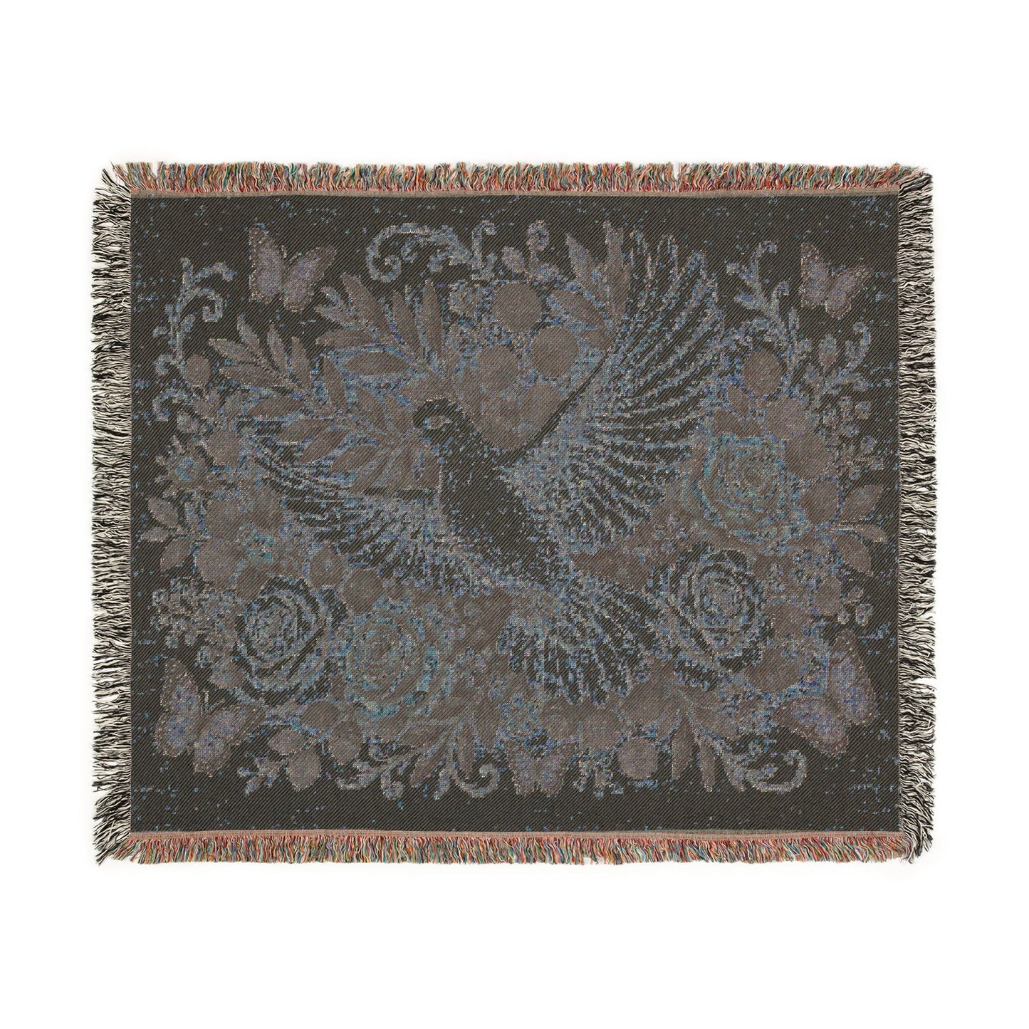 Dove Floral Woven Blanket — Decorative Throw for Living Room, Spiritual Comfort & Memorial Gift