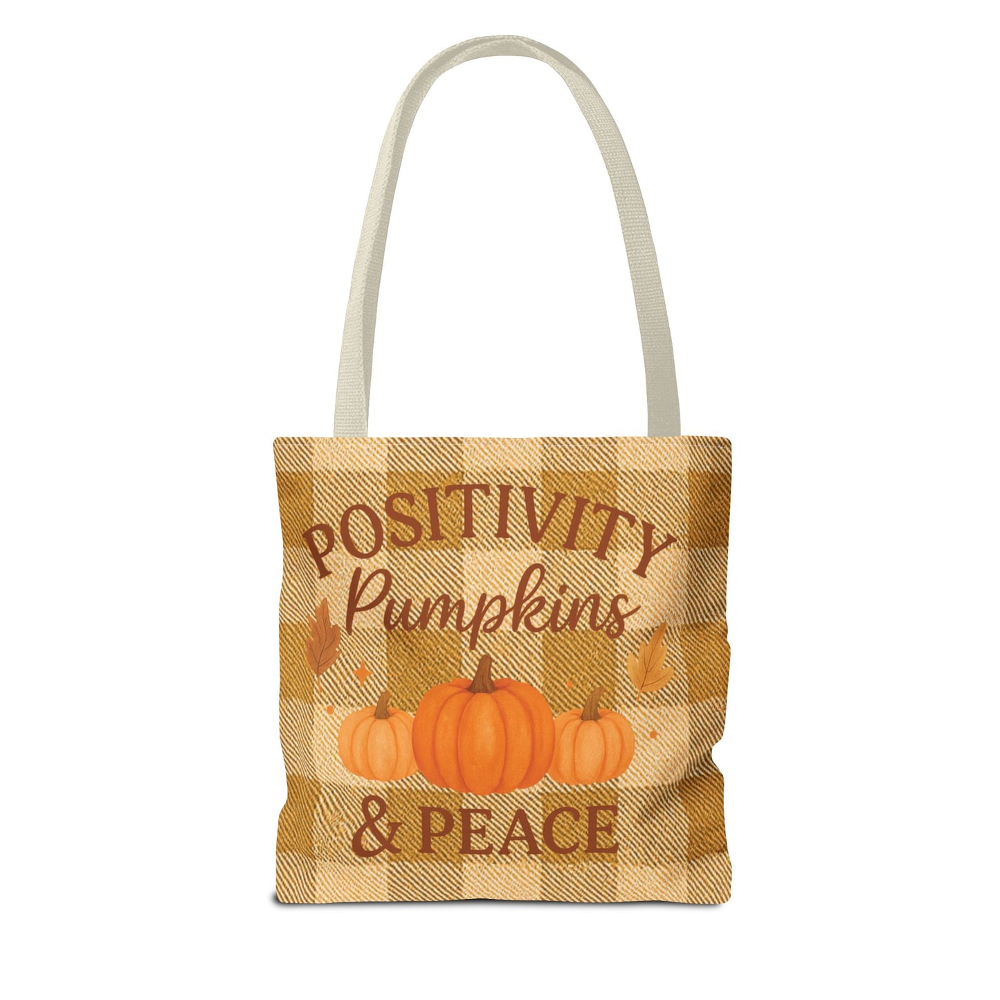Positivity, Pumpkins & Peace Fall Tote Bag – Autumn Plaid Reusable Shopping & Everyday Carry Bag