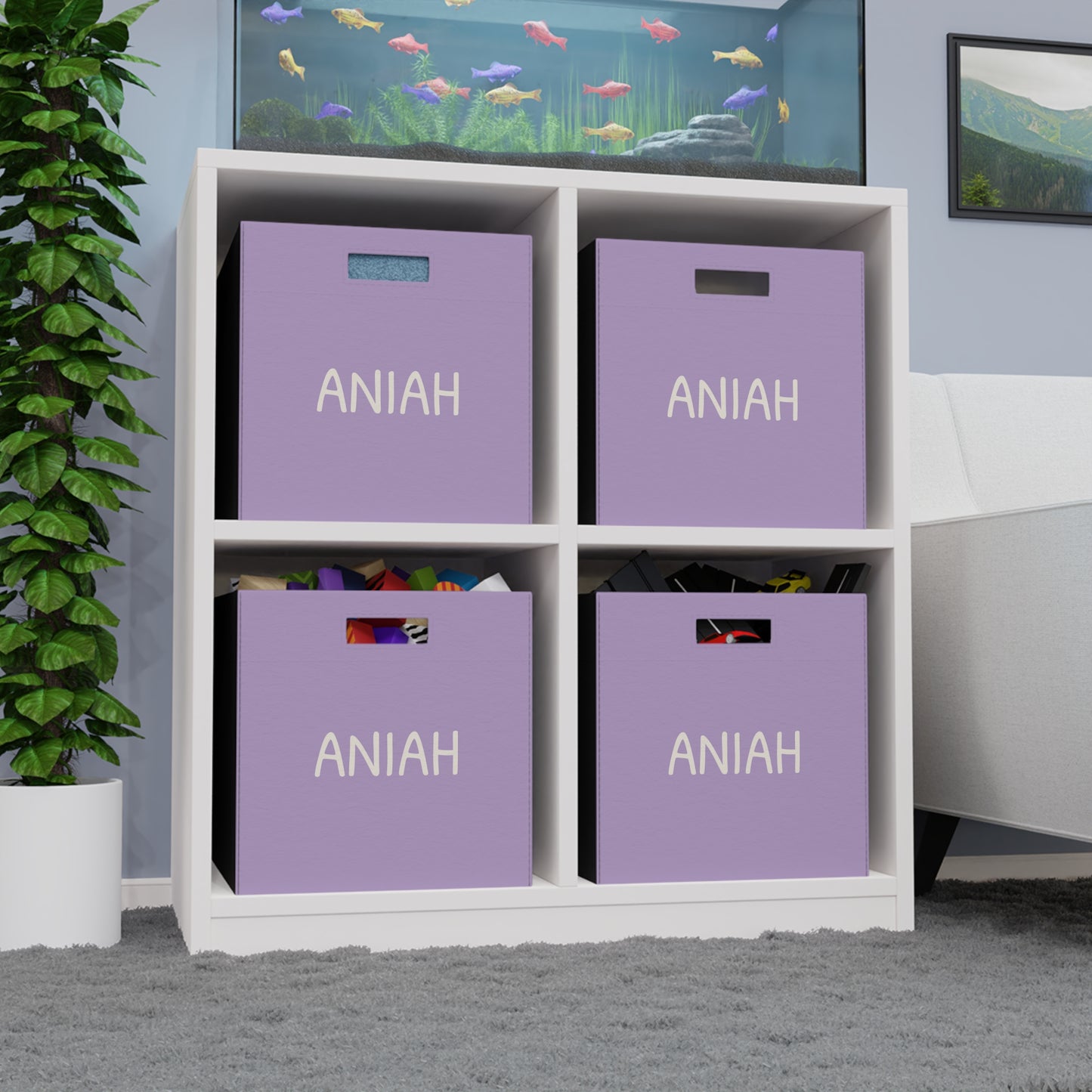 Personalized Felt Storage Box — Custom Name Kids Organizer (Lavender)