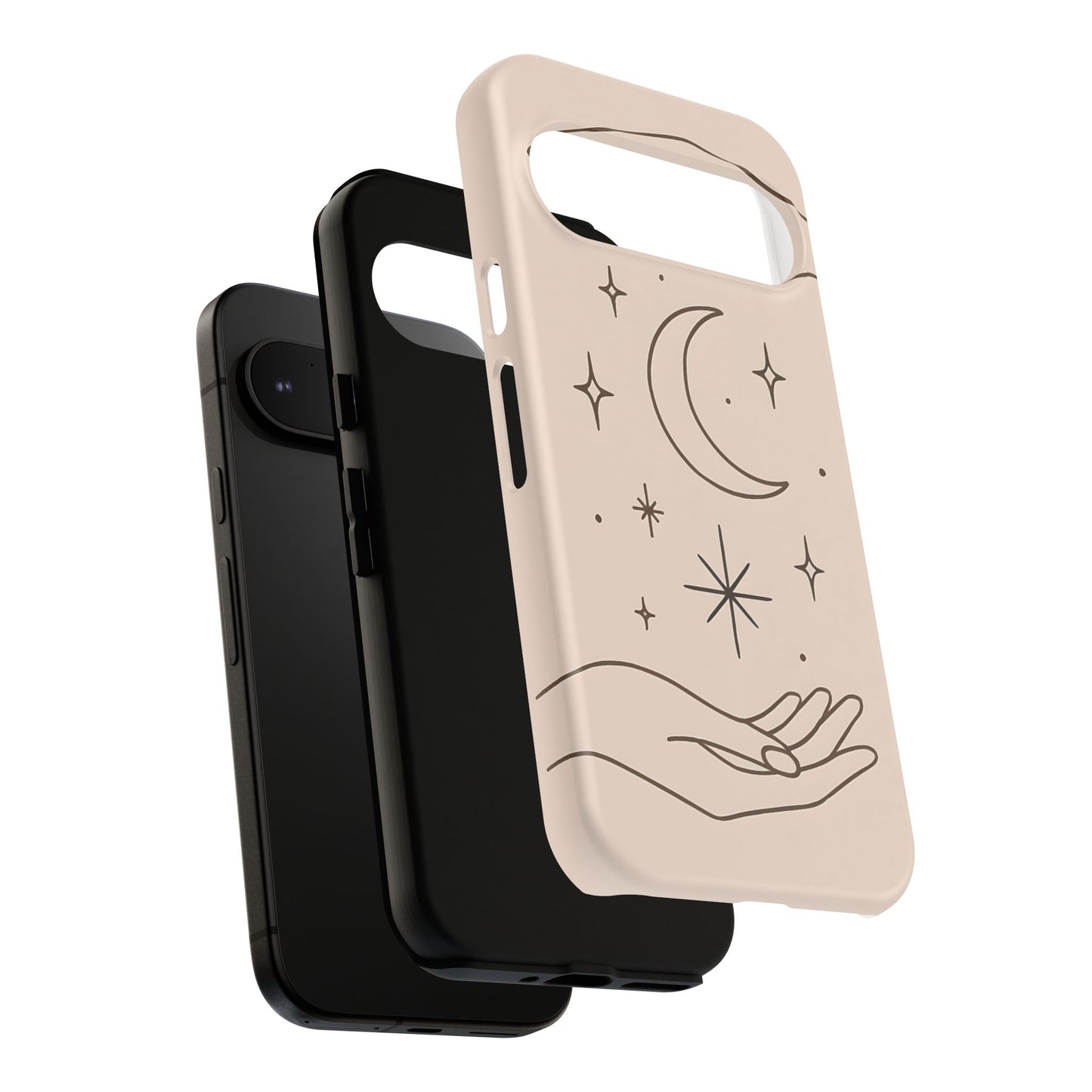 Mystic Minimalist Hands & Moon Phone Case – Celestial Line Art Design