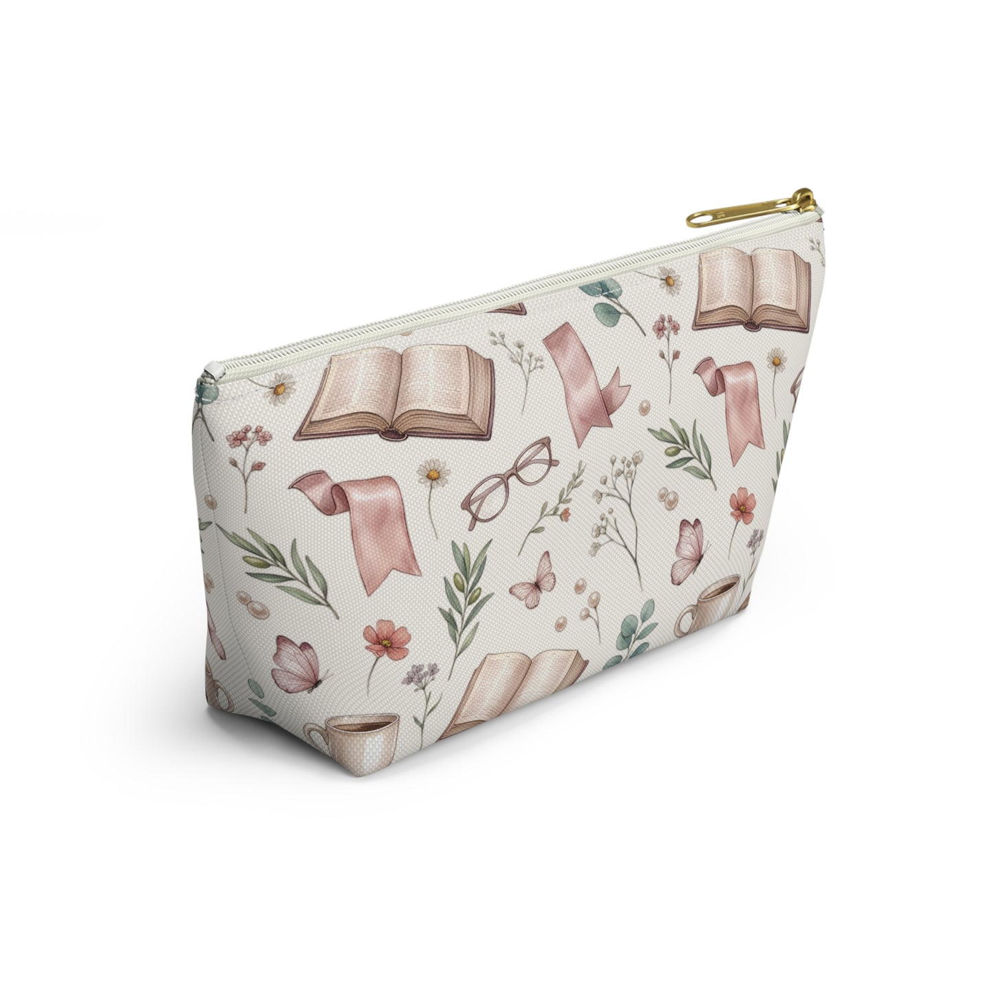 Booklover Cosmetic Pouch — Floral Reading Pattern Accessory Bag