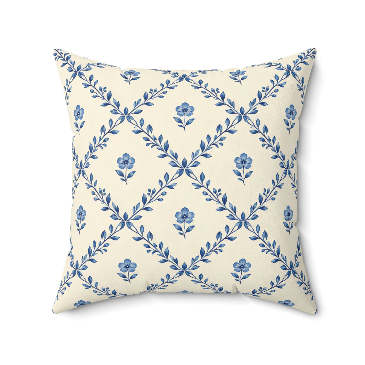 Blue Floral Lattice Decorative Pillow