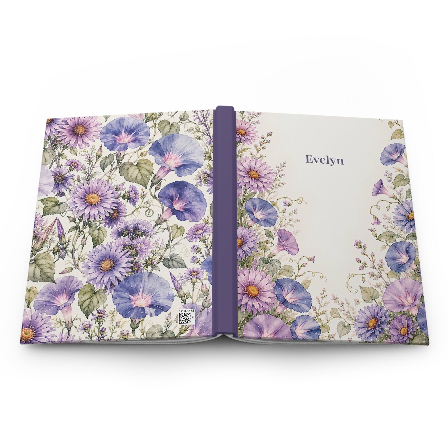 Floral Hardcover Journal — Personalized 'Evelyn' Purple Morning Glory Notebook