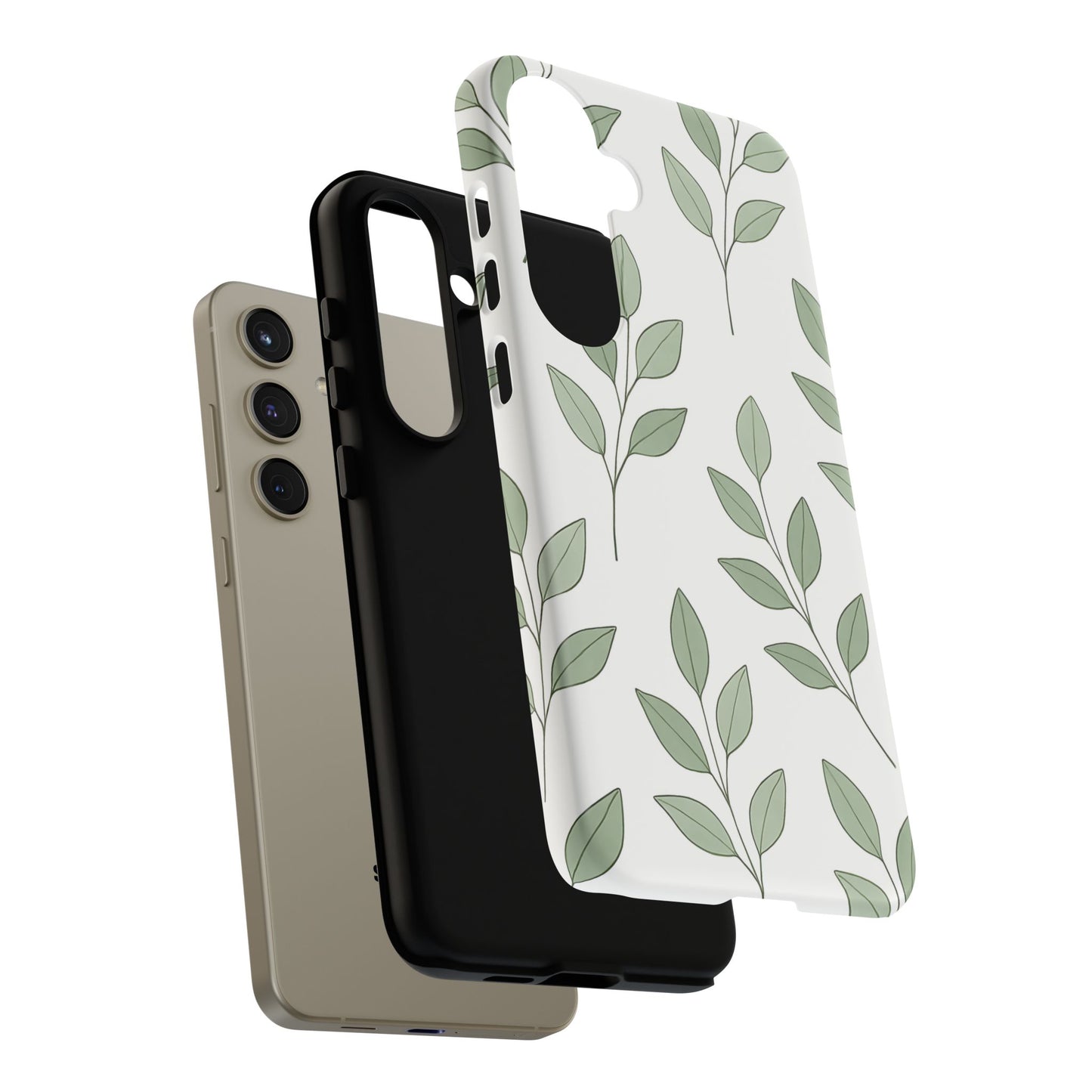 Minimalist Green Leaf Phone Case – Elegant Botanical Pattern on White