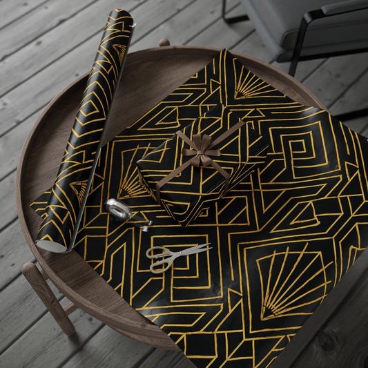 Art Deco Black & Gold Geometric Wrapping Paper – Luxury Gift Wrap in Glossy or Matte Finish