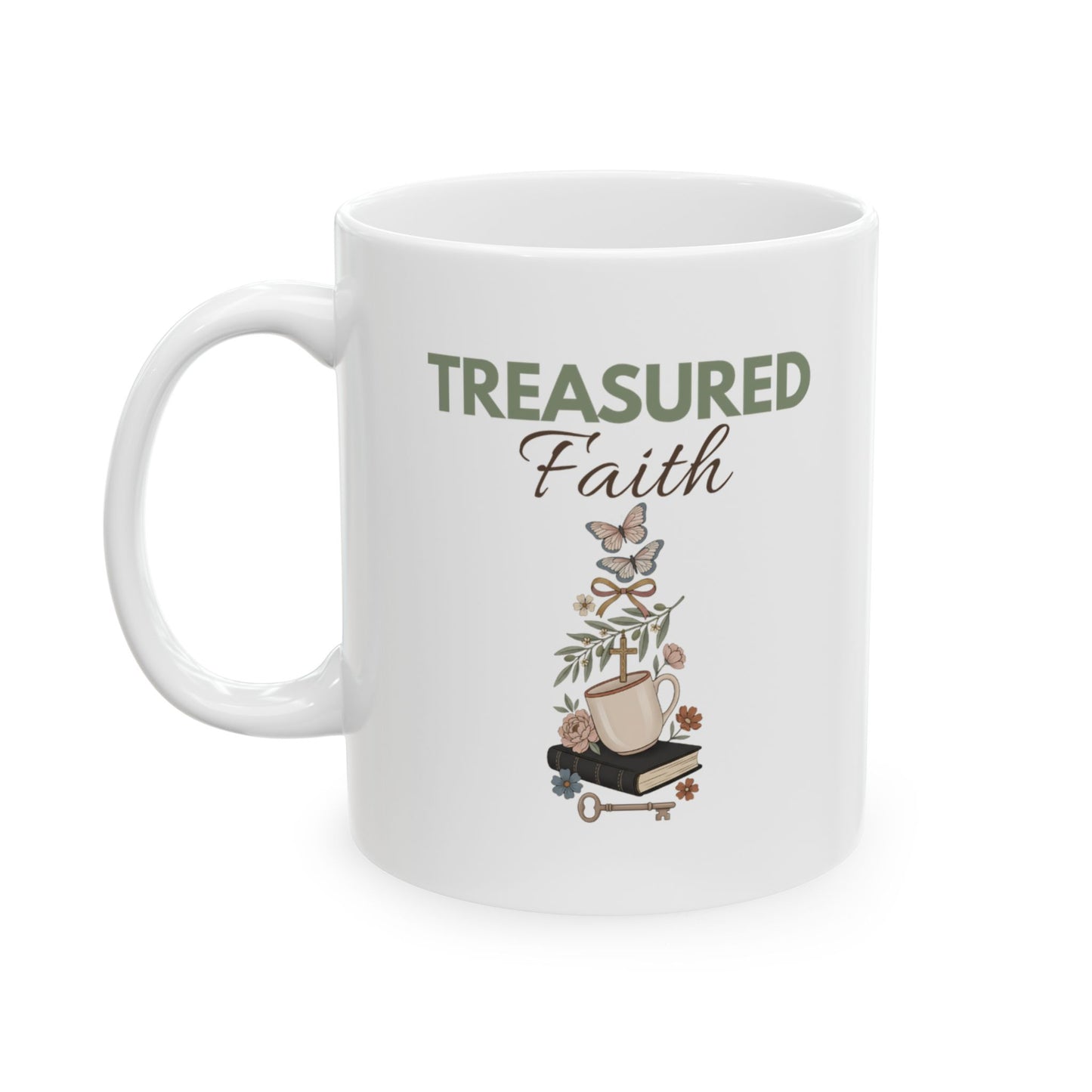 Treasured Faith Ceramic Coffee Mug – Christian Bible Lover Gift – Floral Coffee Cup – Inspirational Religious Mug – 11oz & 15oz