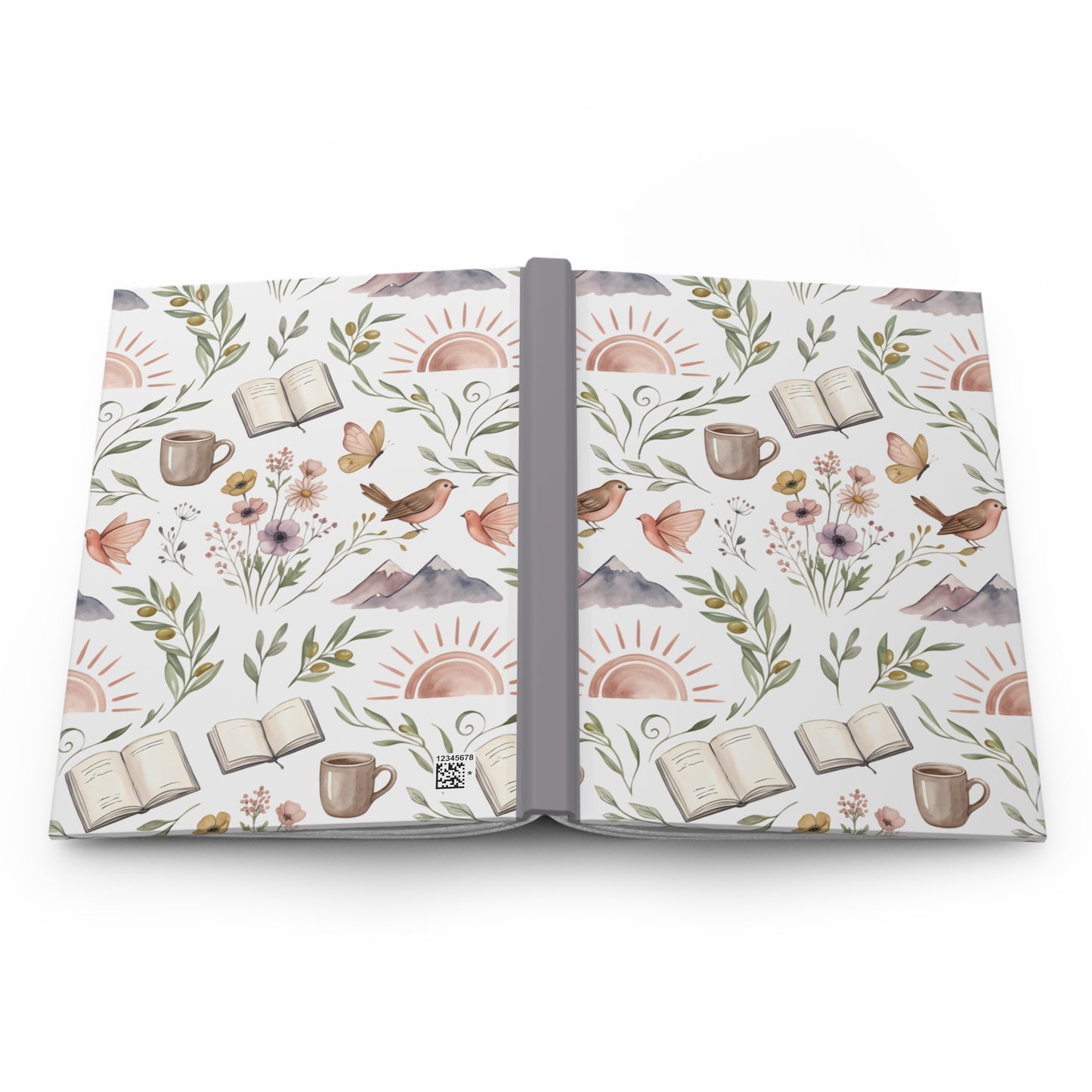 Nature Reading Hardcover Journal — Floral, Mountain & Coffee Pattern Notebook