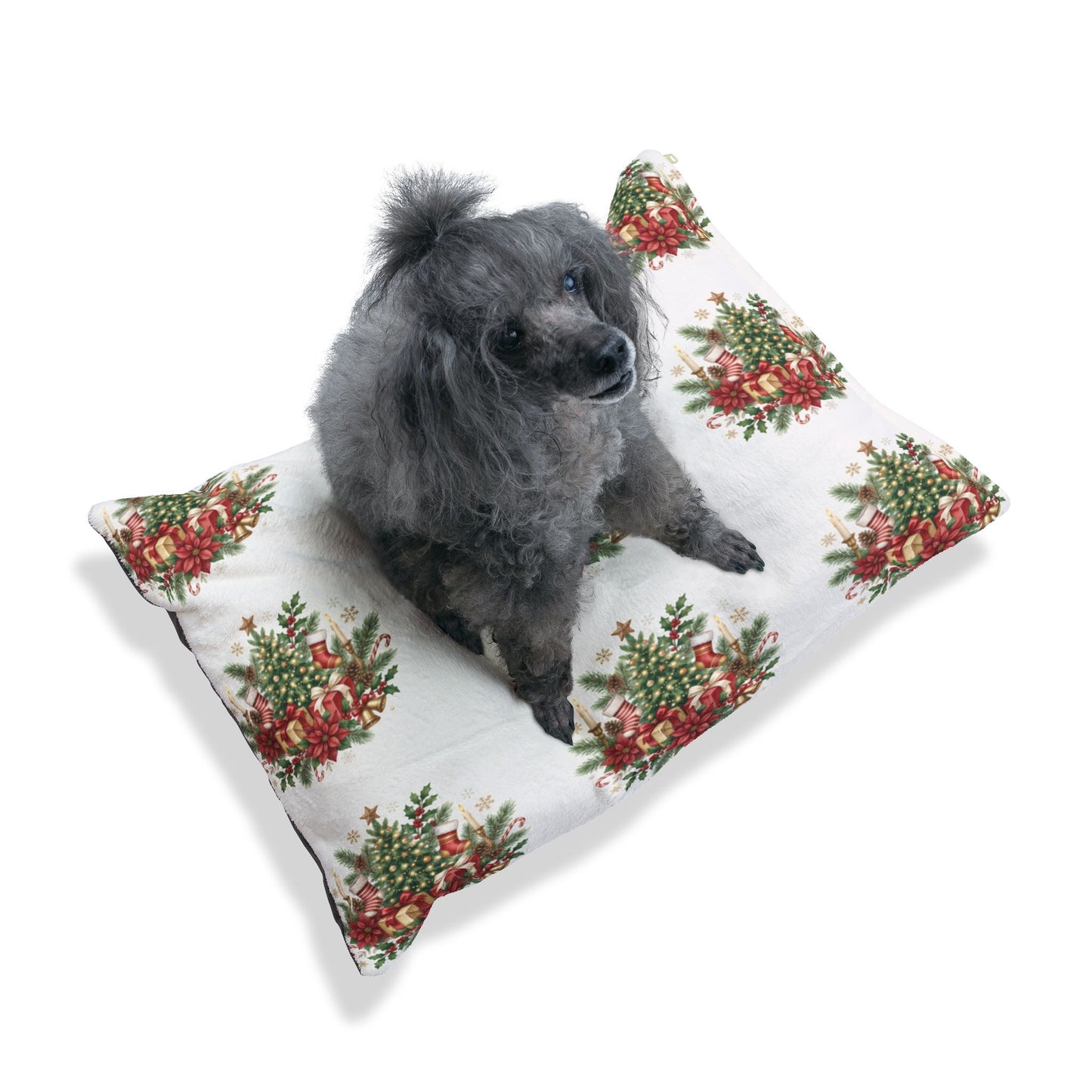 Holiday Floral Pet Bed Christmas Tree Poinsettia Print
