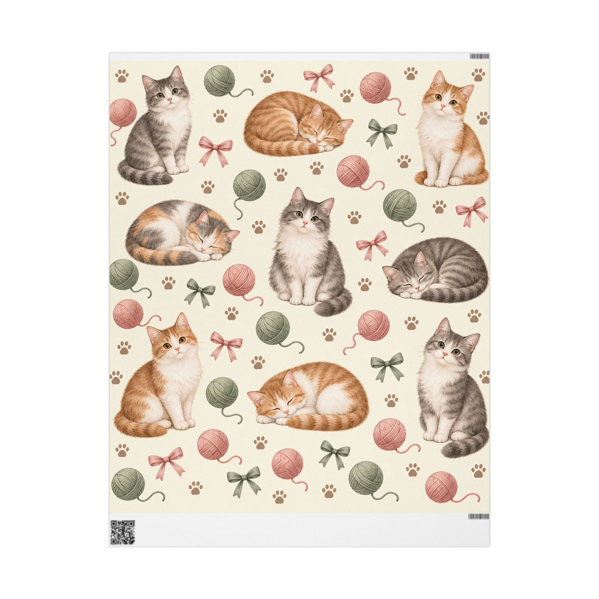 Cat & Yarn Pattern Wrapping Paper Roll — Cute Kitty Gift Wrap for Pet Lovers