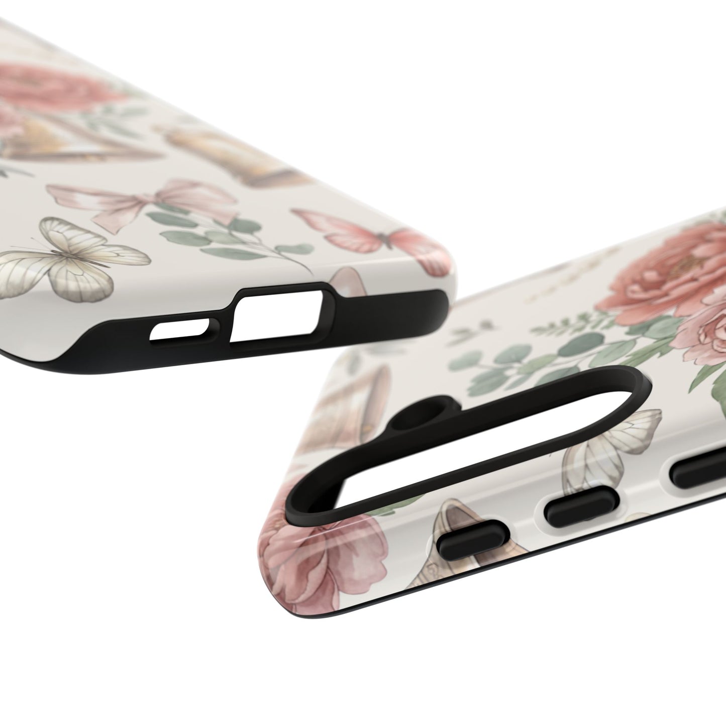 Floral Wedding Bells Phone Case — Vintage Roses, Butterflies & Bow Protective Tough Case
