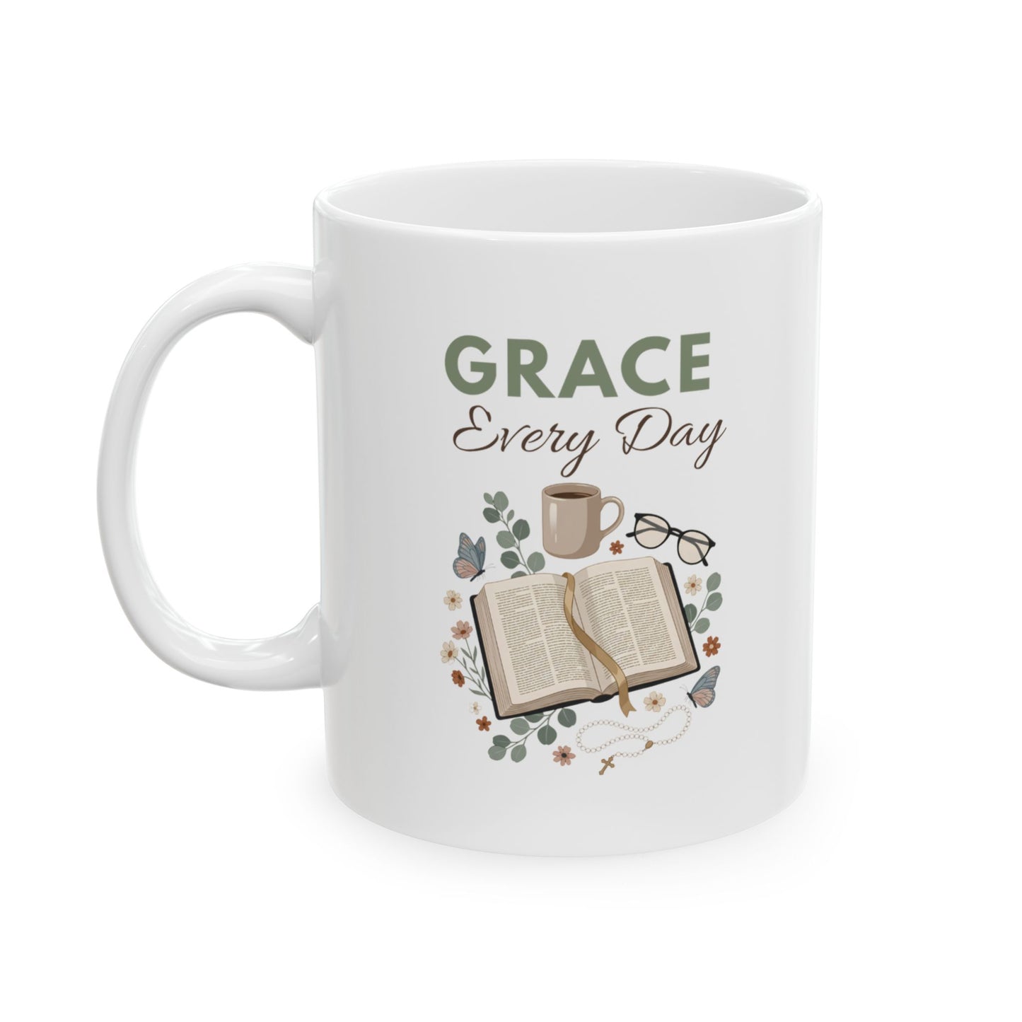 Grandma Ceramic Mug - "Grace Every Day" Floral Gift Mug (11oz/15oz)