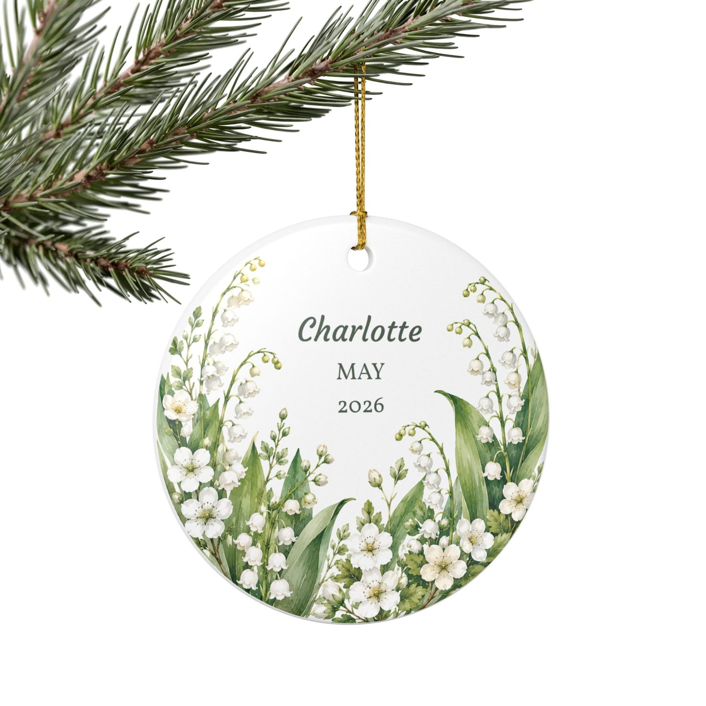 Lily of the Valley Personalized Ceramic Ornament – Custom Name & Year