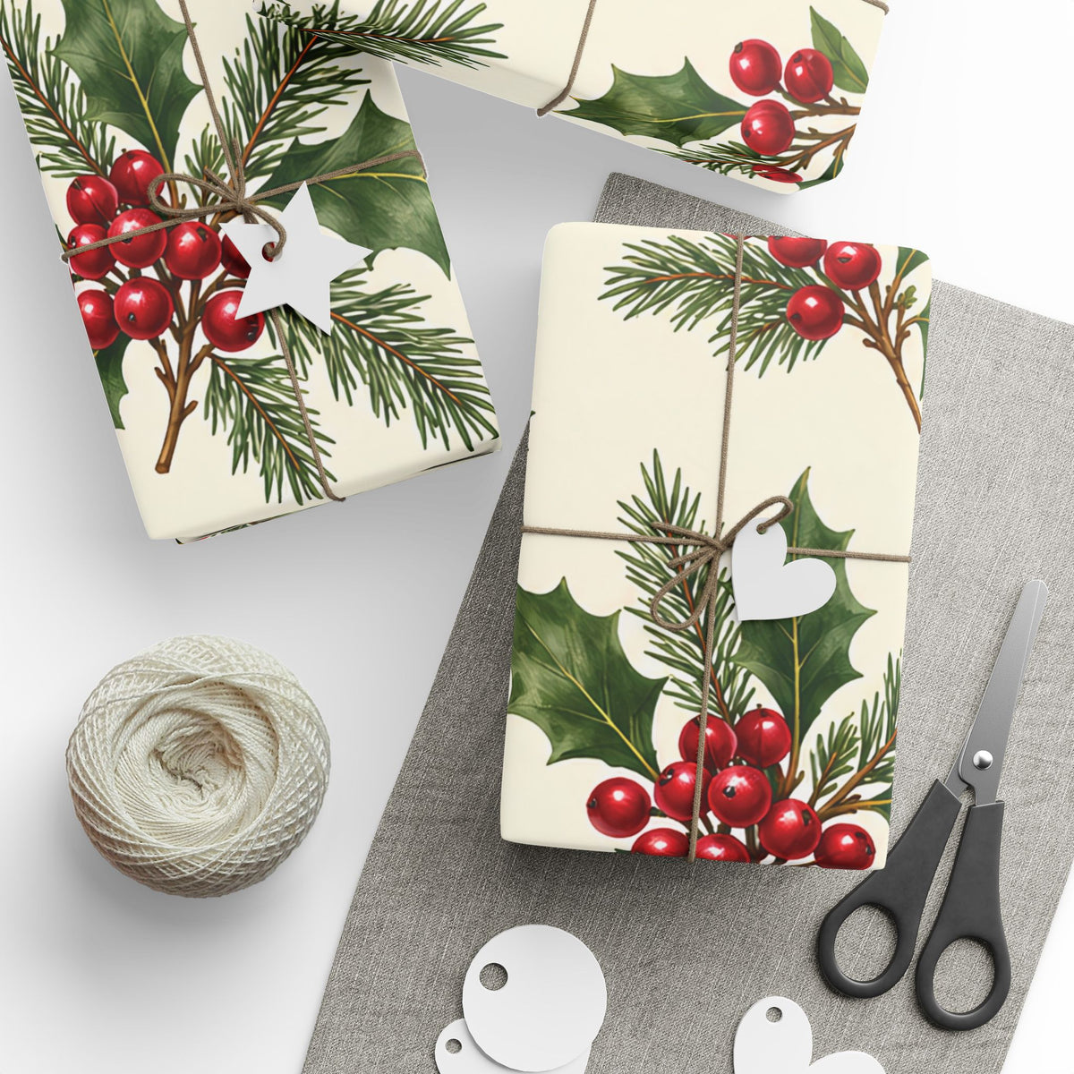 Christmas Pine & Holly Gift Wrapping Paper Roll