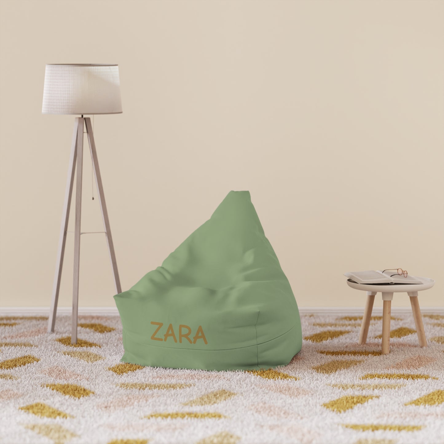 Personalized Green Bean Bag Cover — Custom Name ‘ZARA’ Accent