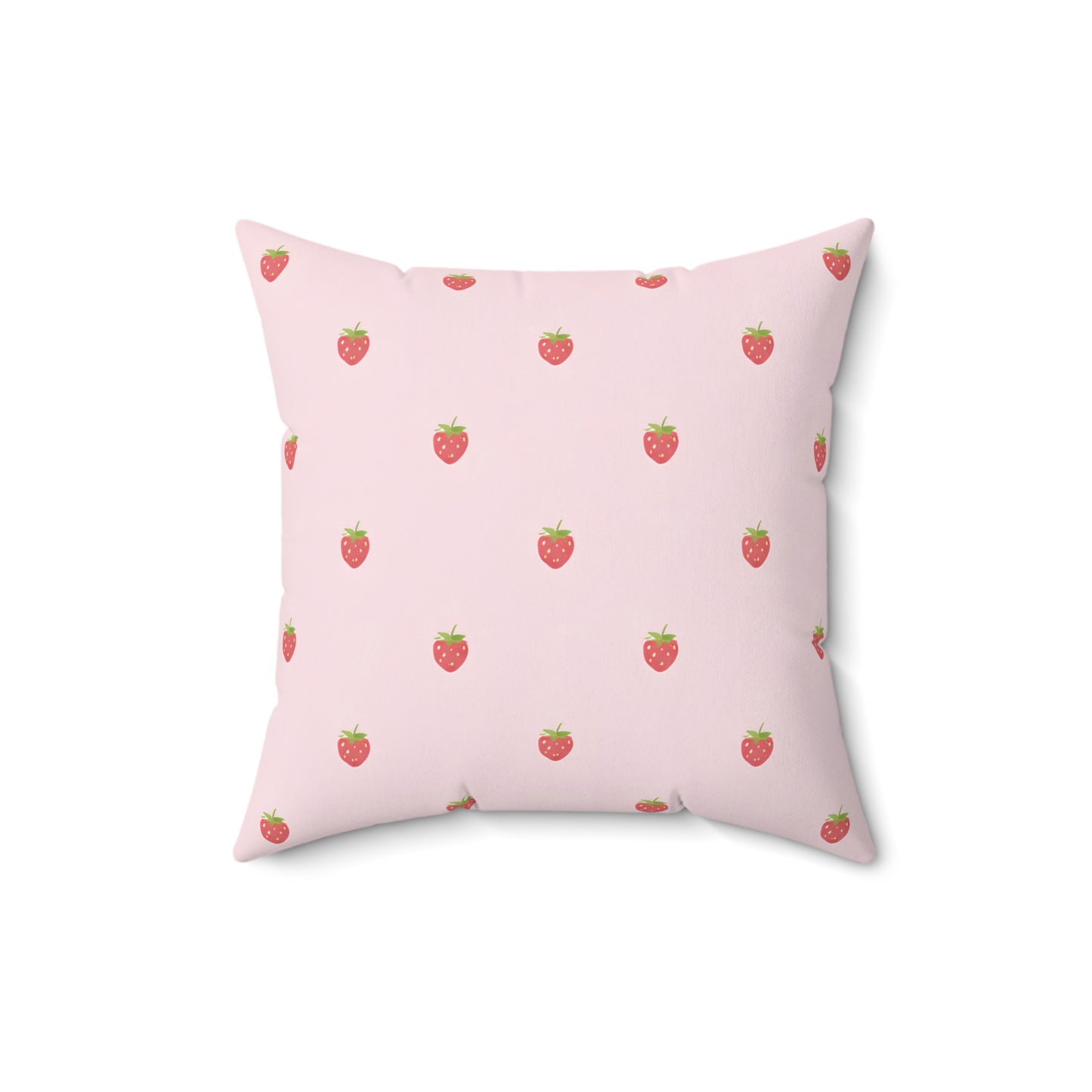 Strawberry Pattern Square Pillow — Pink Cute Fruit Accent Pillow