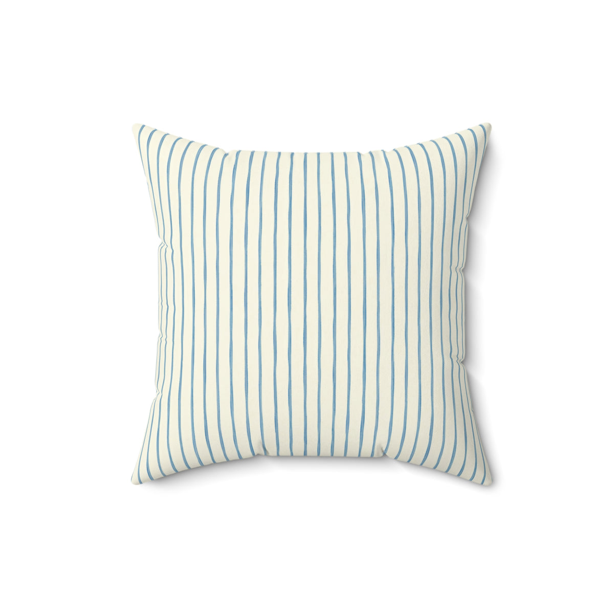 Blue Pinstripe Square Throw Pillow — Coastal Farmhouse Decorative Cushion