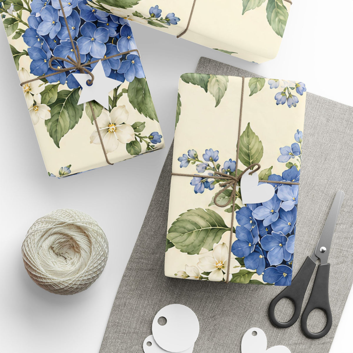 Floral Hydrangea Wrapping Paper Roll — Blue Vintage Flower Gift Wrap