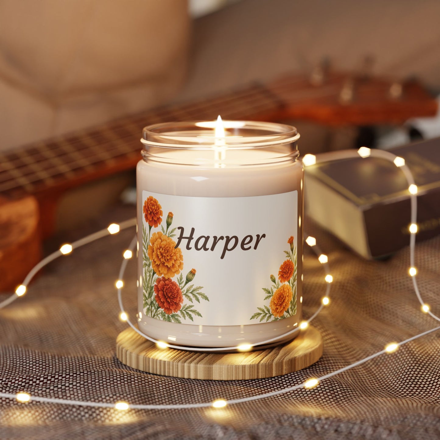 Personalized Marigold Soy Candle — 9oz Scented Gift Jar (Custom Name)