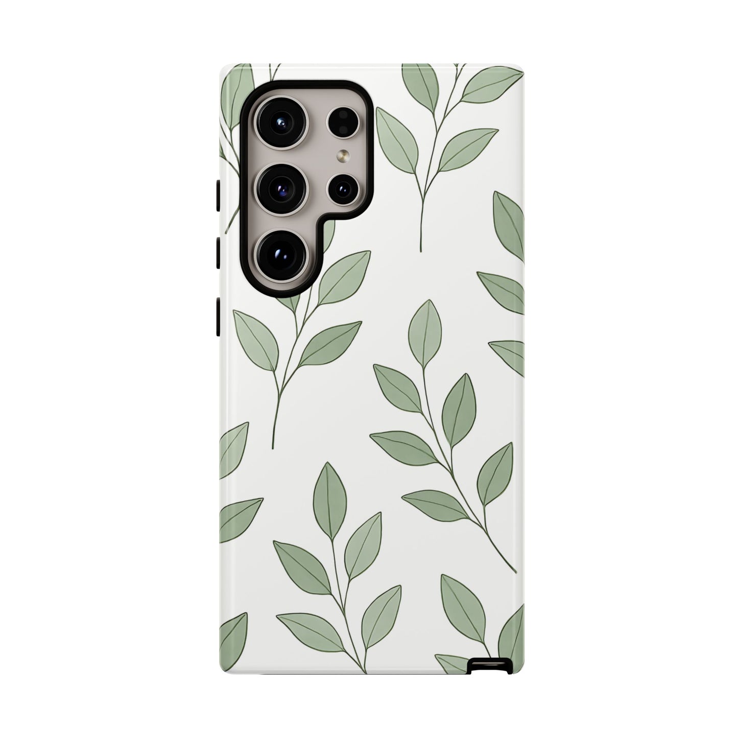 Minimalist Green Leaf Phone Case – Elegant Botanical Pattern on White