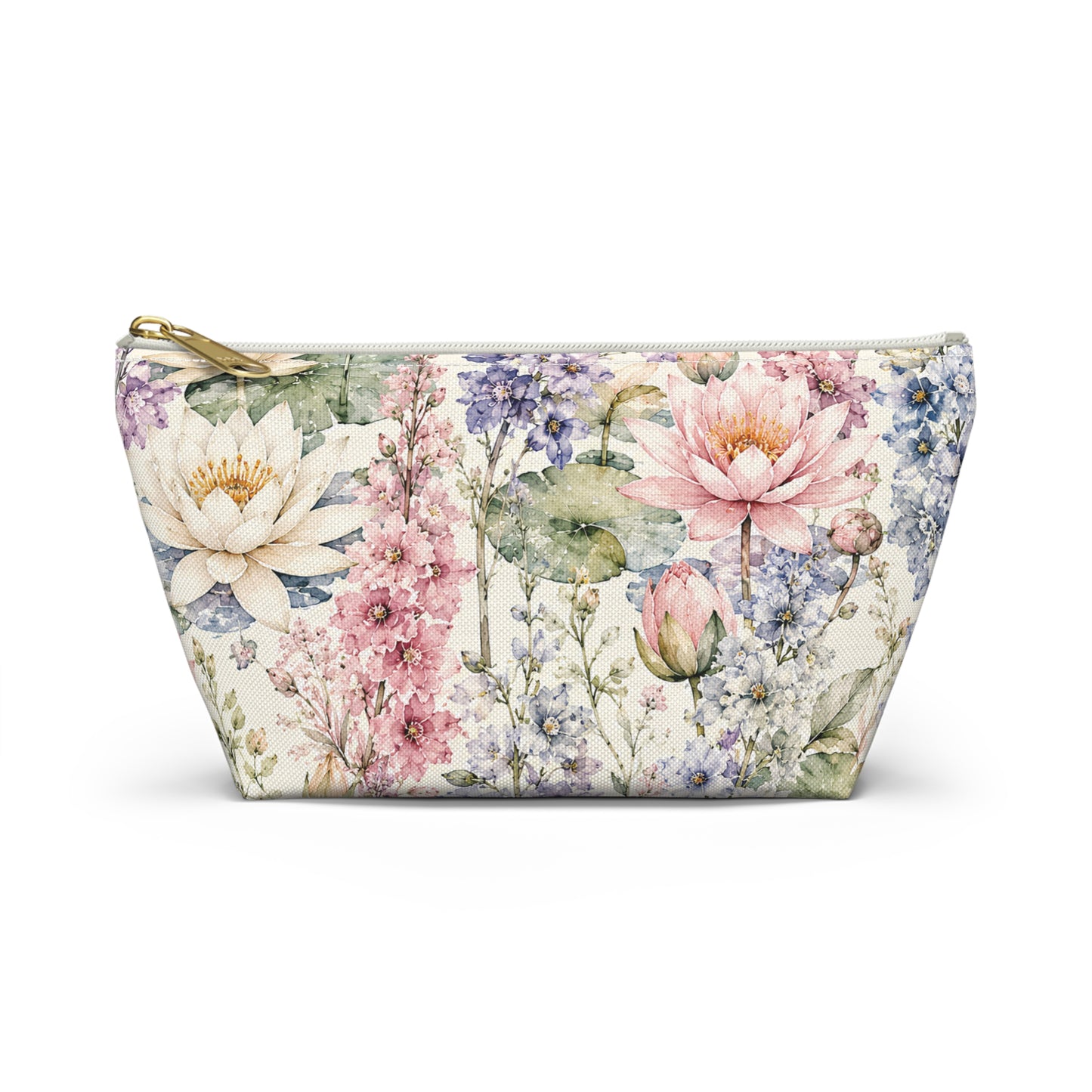 Floral Watercolor Accessory Pouch — Garden Lotus Makeup Bag