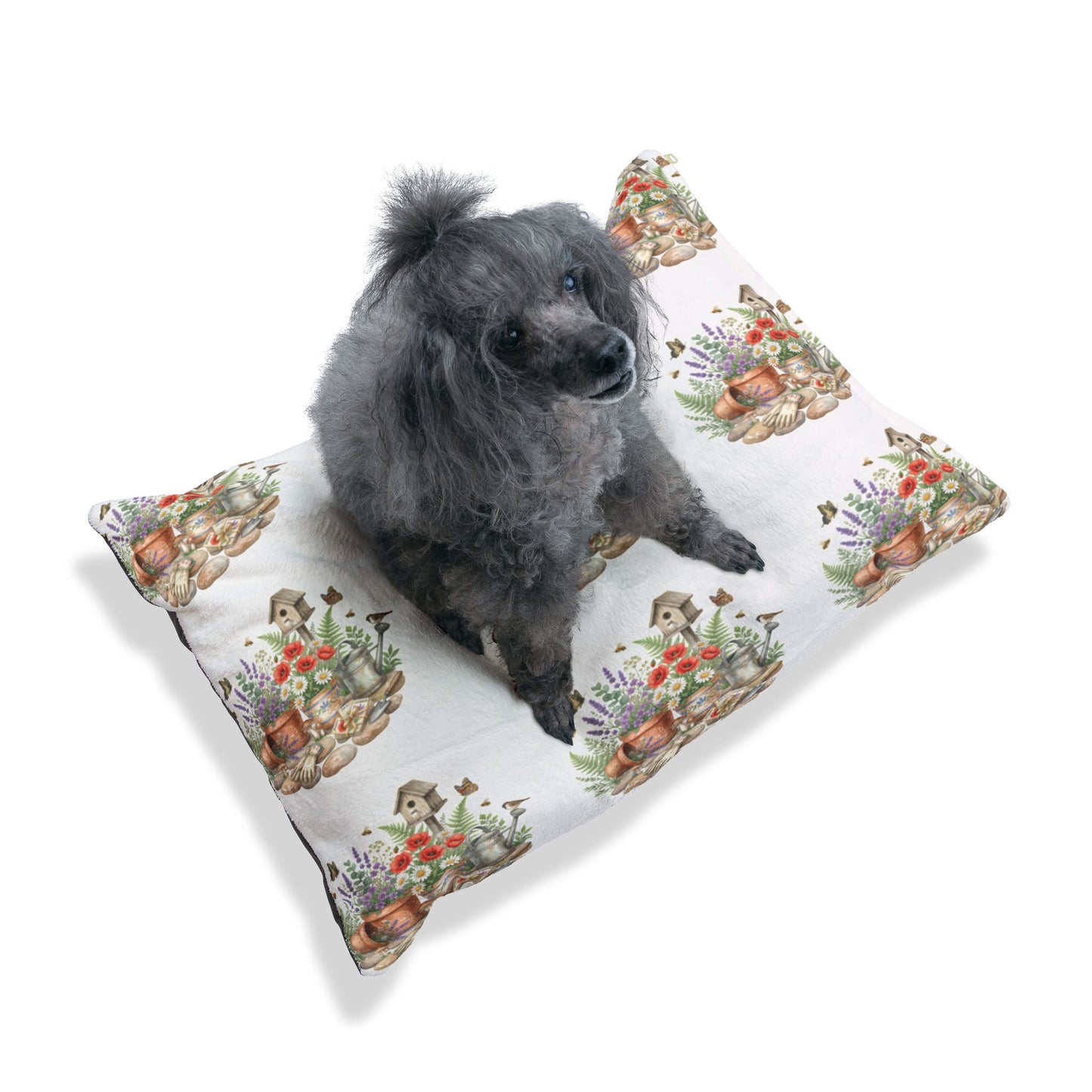 Floral Garden Pet Bed – Watercolor Birdhouse & Flowers