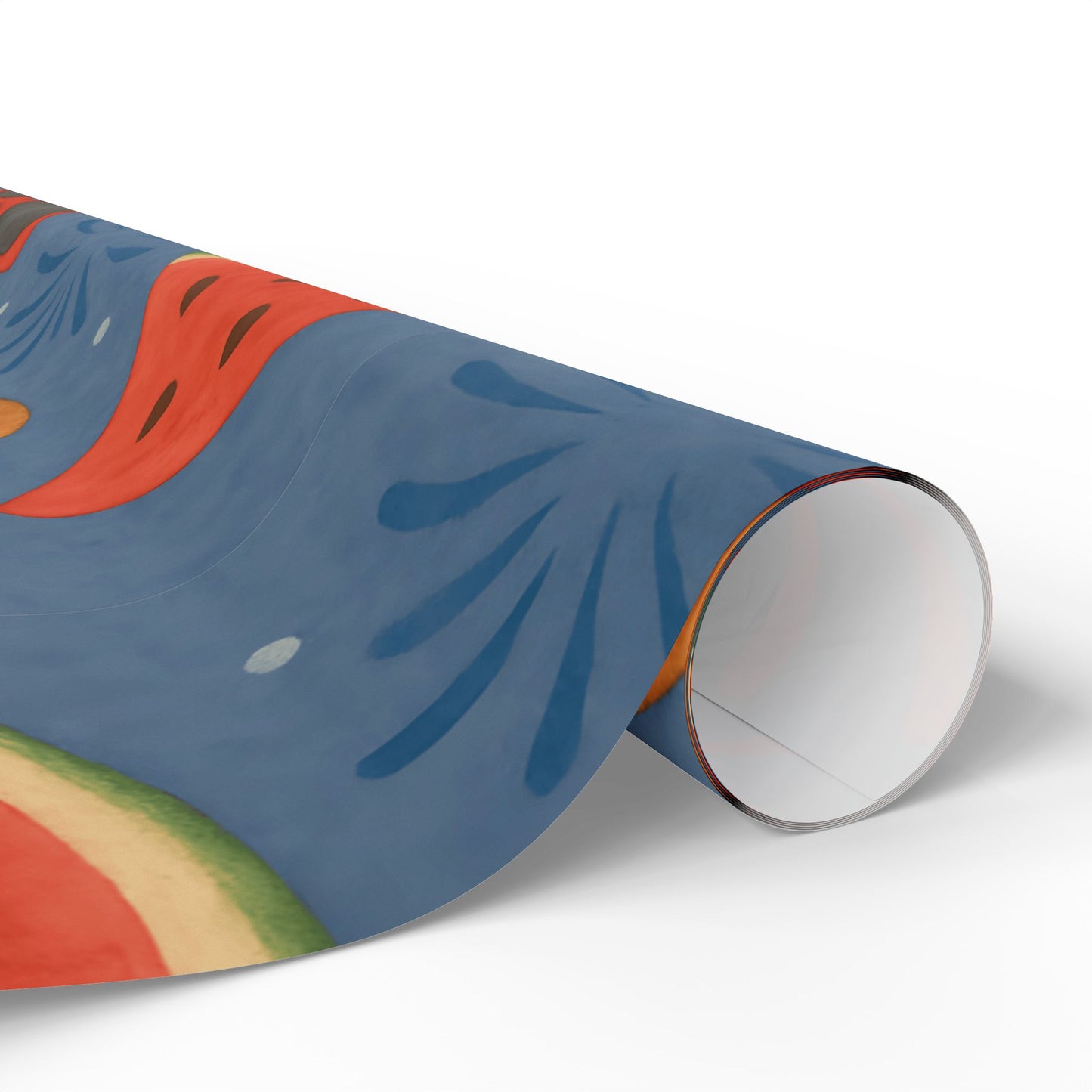 Summer BBQ Wrapping Paper – Watermelon, Hot Dogs & Fireworks on Blue
