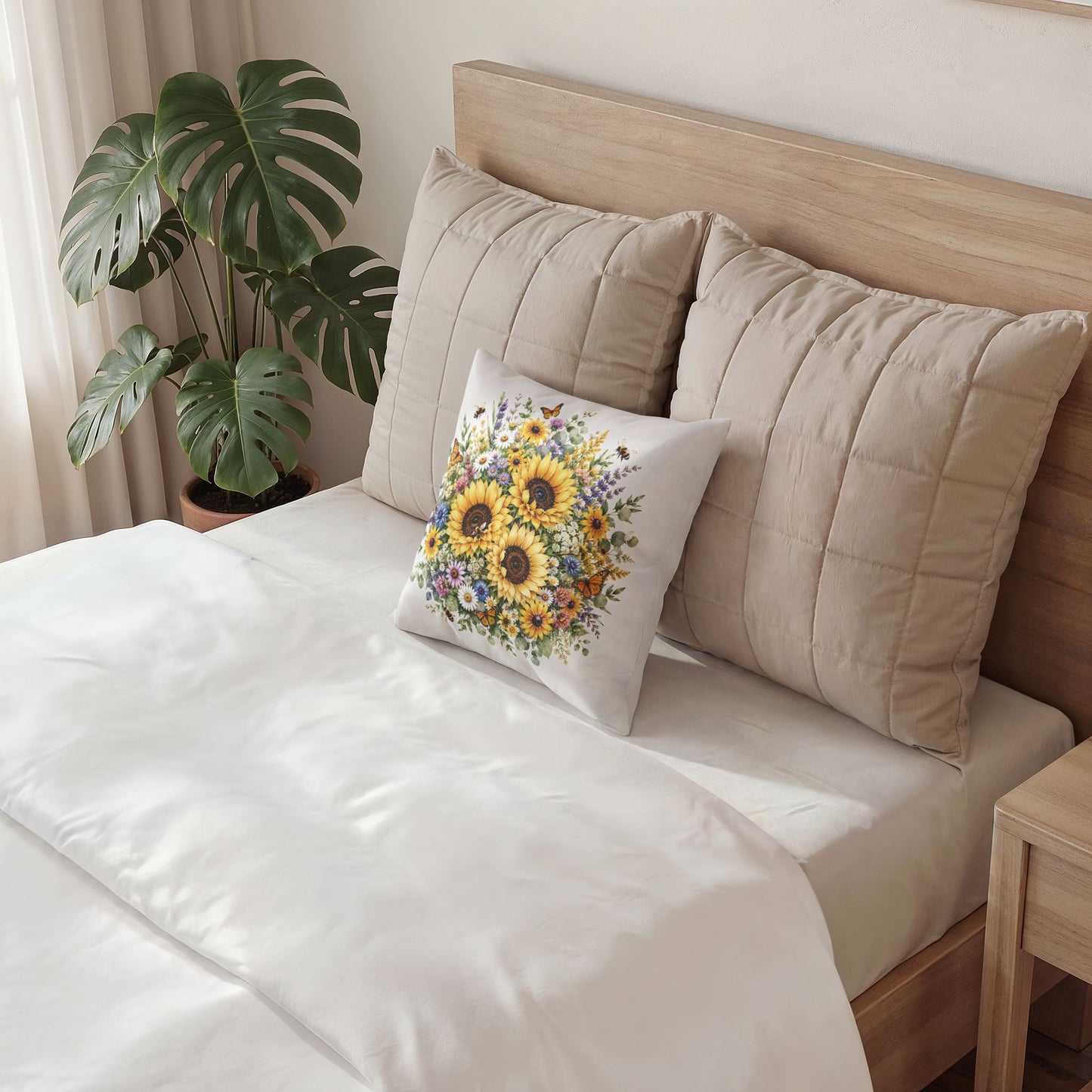 Sunflower Bouquet Velvet Pillow — Floral Decorative Throw Pillow