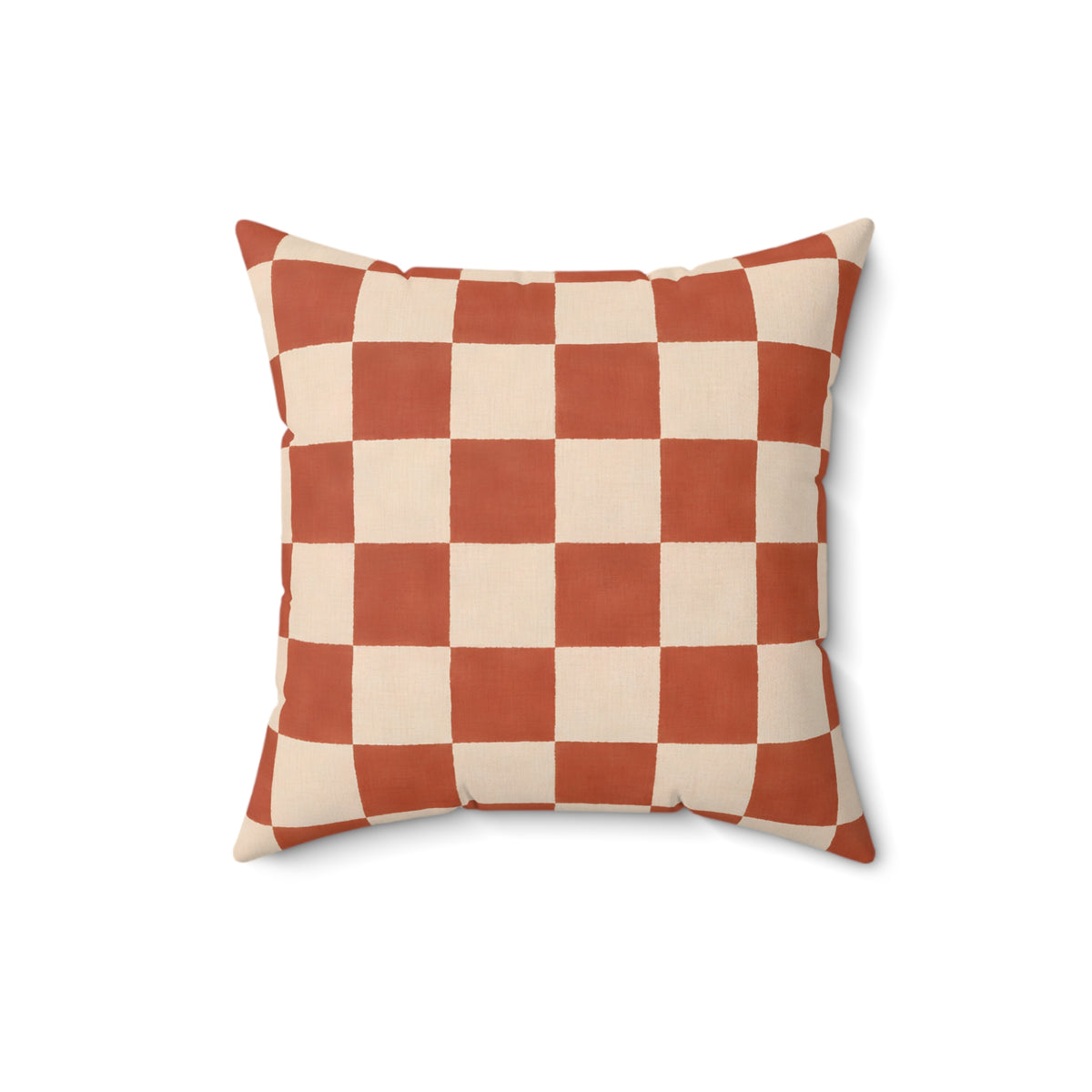 Rust and Cream Checkerboard Square Pillow