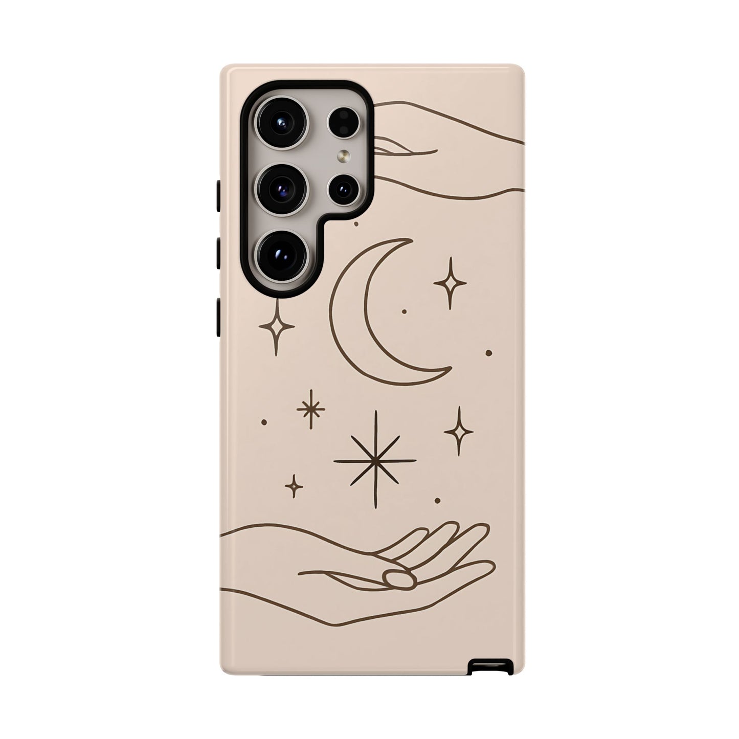 Mystic Minimalist Hands & Moon Phone Case – Celestial Line Art Design
