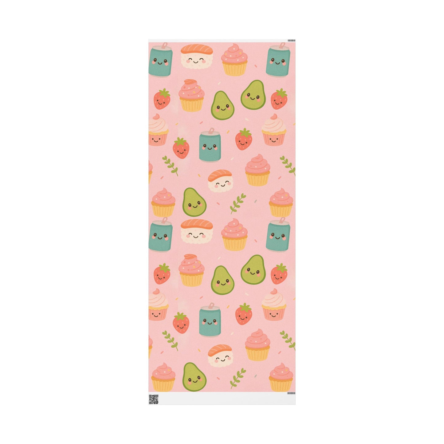 Kawaii Treats Wrapping Paper – Cute Sushi, Cupcakes, Avocados & More on Pink