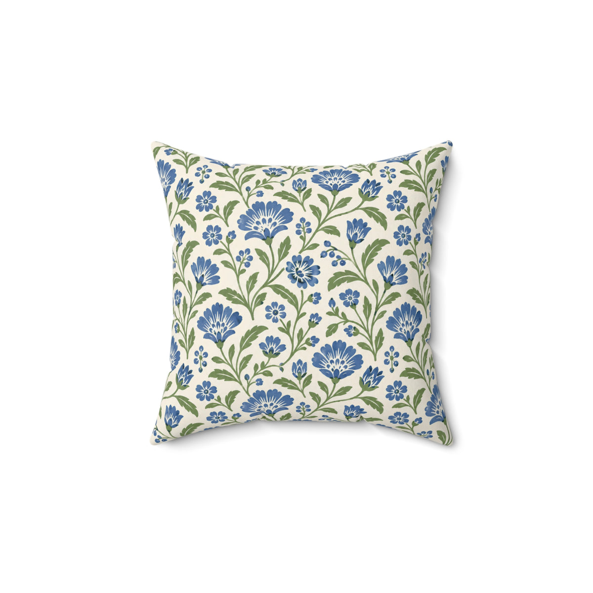 Blue Floral Throw Pillow — Botanical Pattern Decorative Cushion