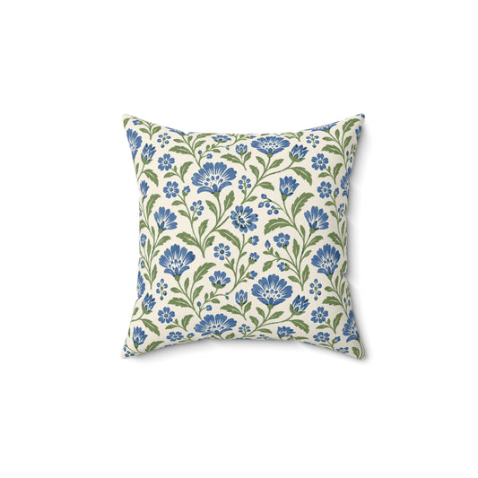 Blue Floral Throw Pillow — Botanical Pattern Decorative Cushion