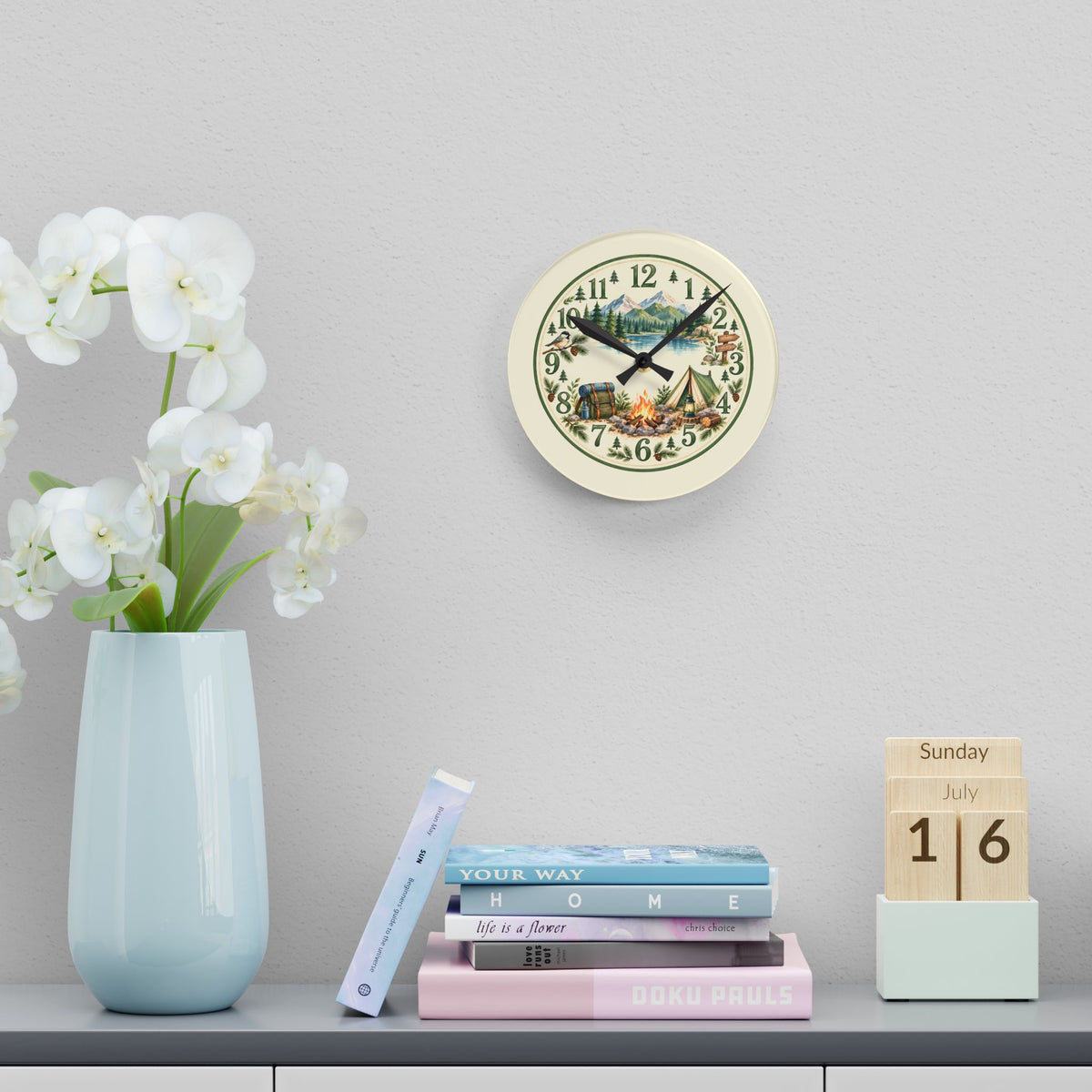 Rustic Camping Scene Acrylic Wall Clock