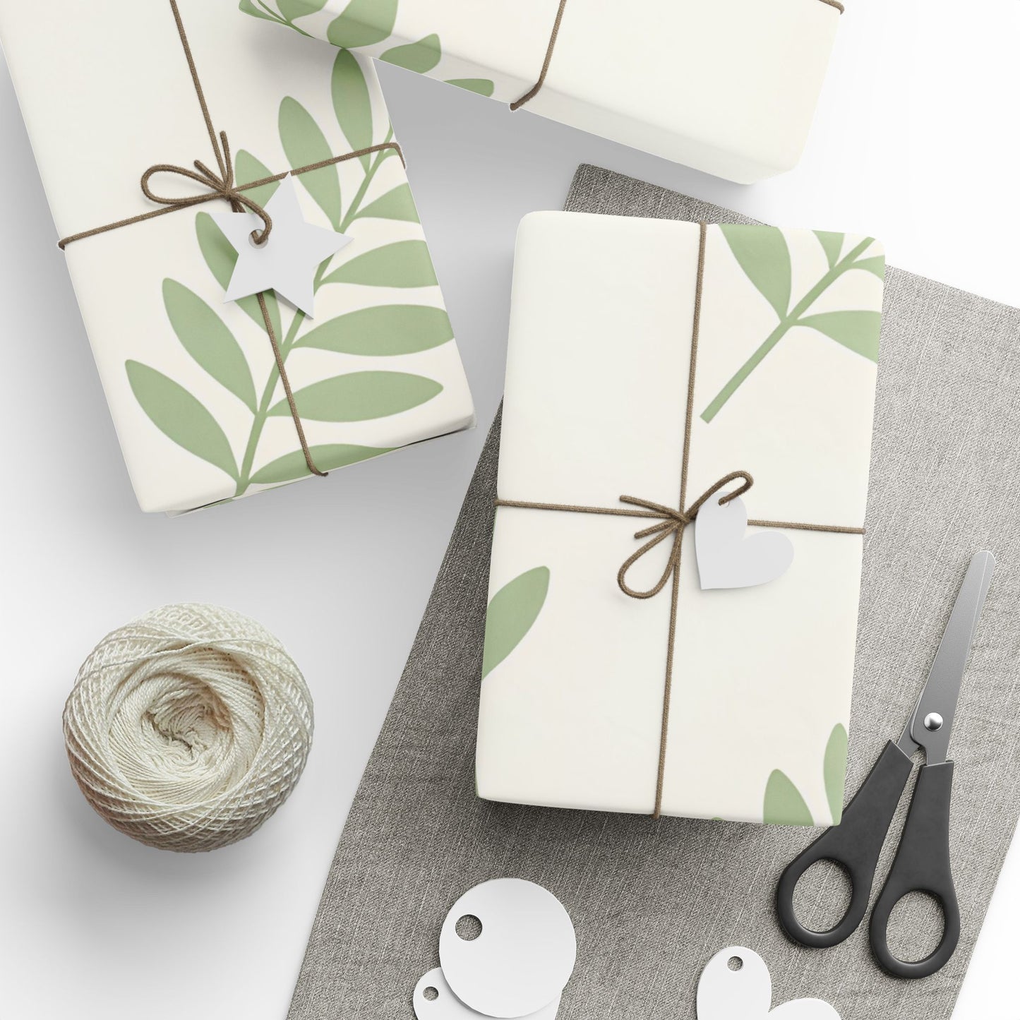 Botanical Leaf Pattern Wrapping Paper Roll — Green Foliage Gift Wrap
