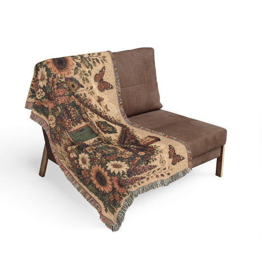 Cottage Garden Woven Blanket — Cozy Floral House Throw