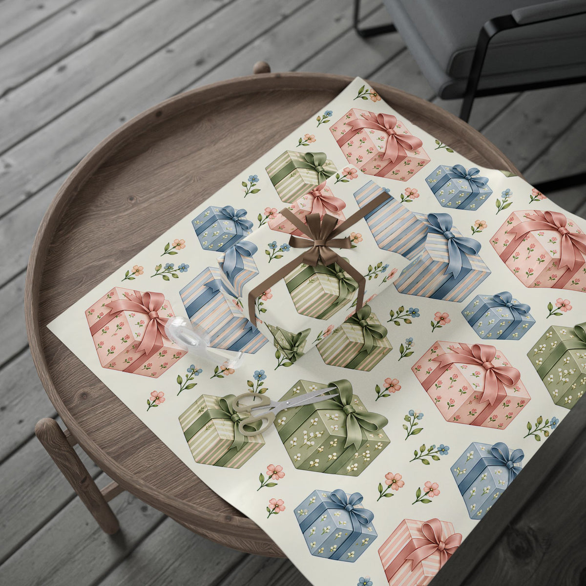 Floral Gift Wrap Roll — Pastel Presents & Bows Wrapping Paper