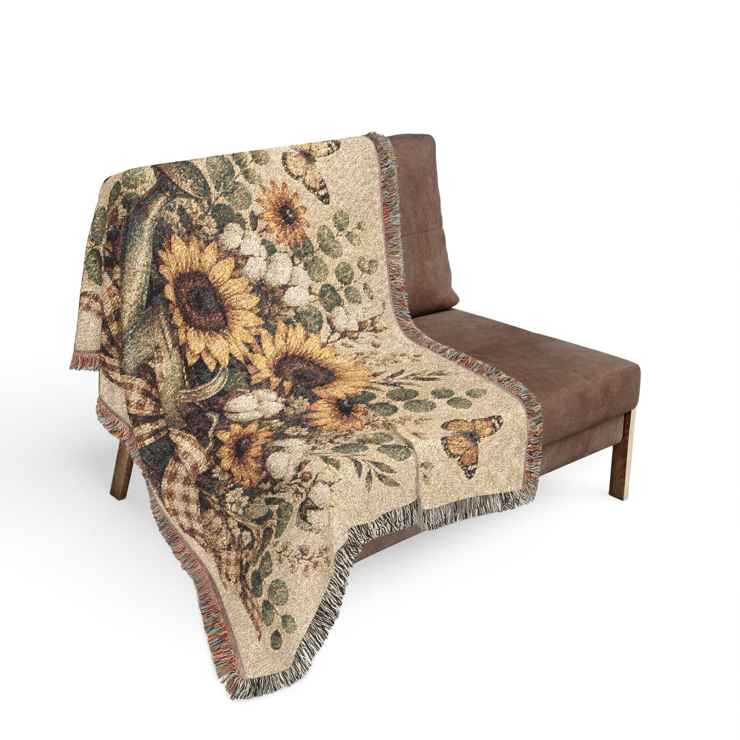 Sunflower Bouquet Woven Blanket — Vintage Floral Throw