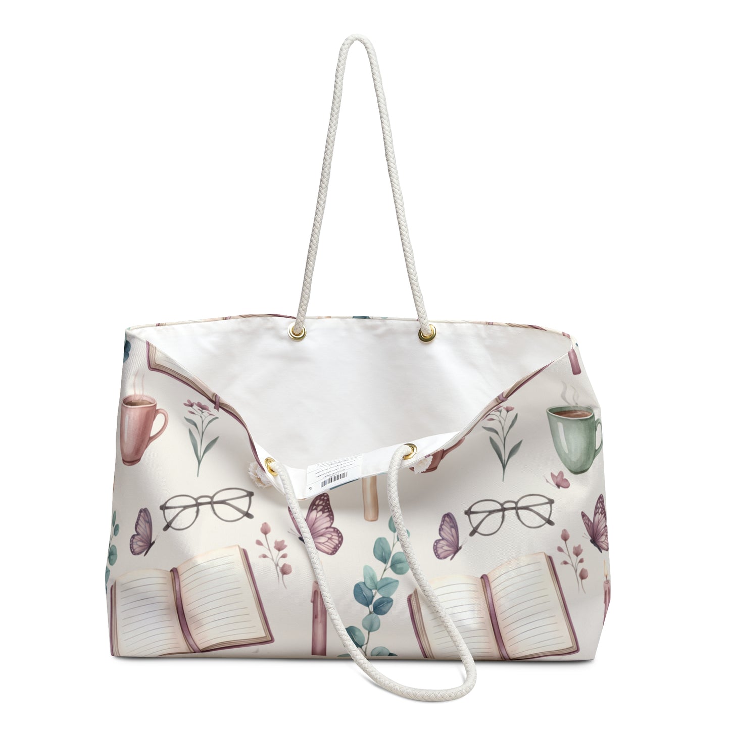 Cozy Reader Weekender Bag — Floral Books & Coffee Travel Tote