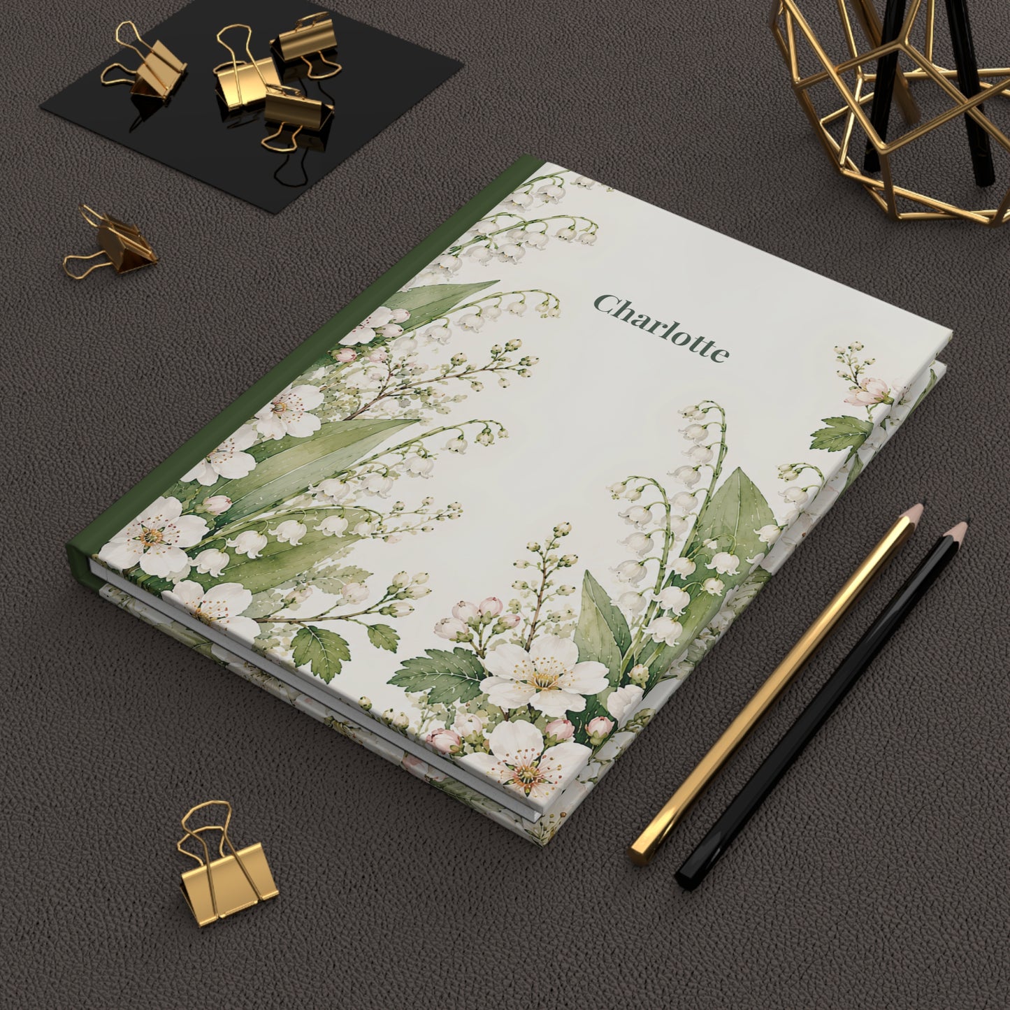 Personalized Lily of the Valley Hardcover Journal — Floral Name Notebook (Charlotte)