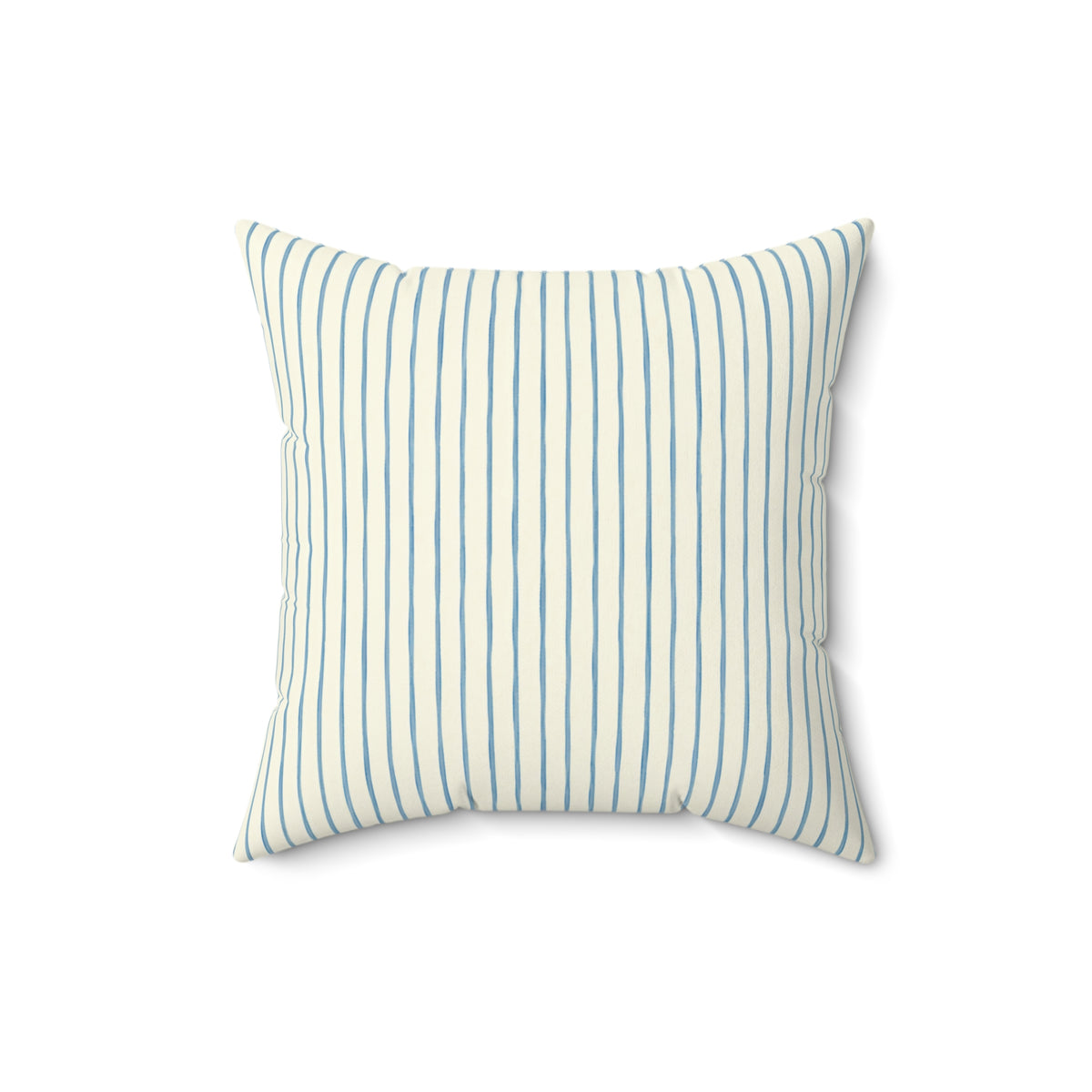 Blue Pinstripe Square Throw Pillow — Coastal Farmhouse Decorative Cushion