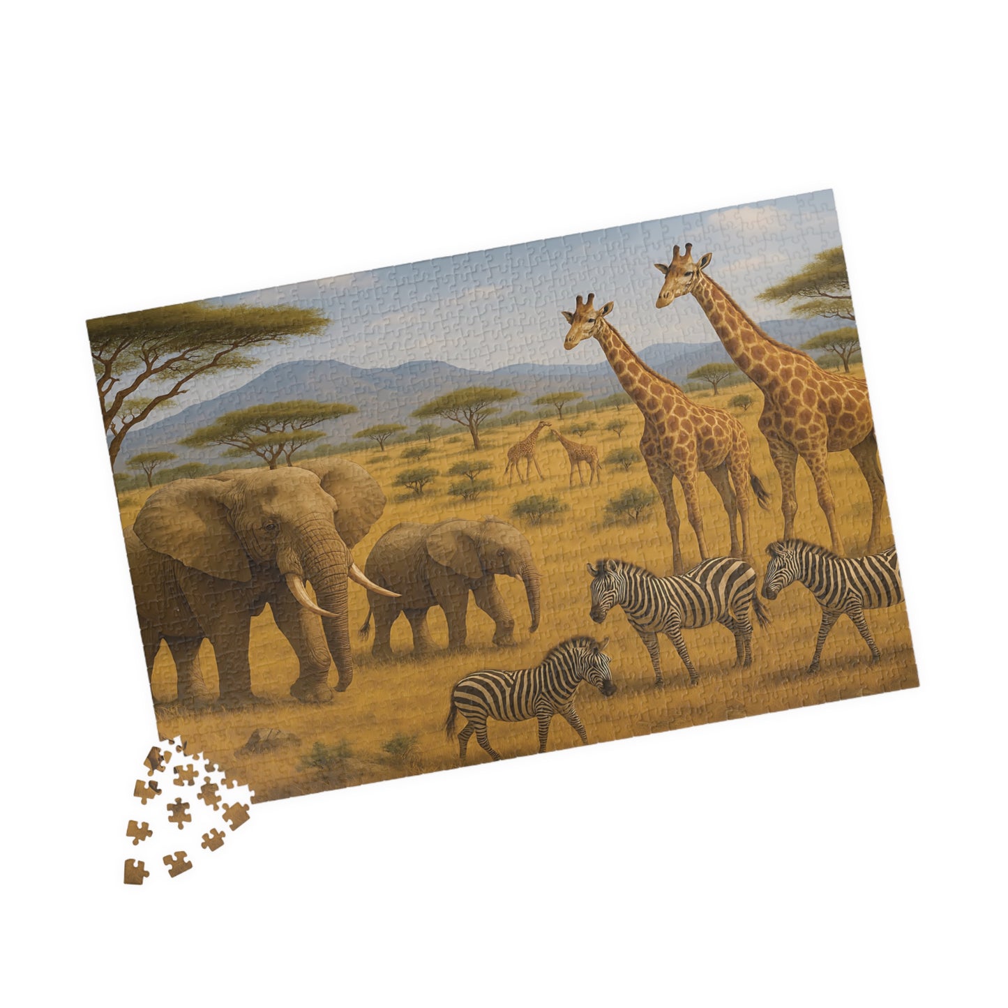 African Safari Wildlife Jigsaw Puzzle – Elephants, Giraffes & Zebras