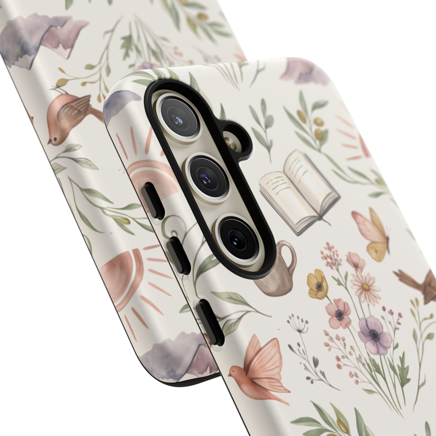 Floral Reading Phone Case — Cozy Books & Coffee Pattern Tough Case