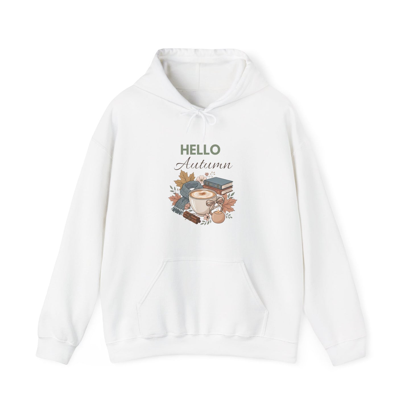 Hello Autumn Hoodie – Cozy Fall Coffee & Leaves Sweatshirt