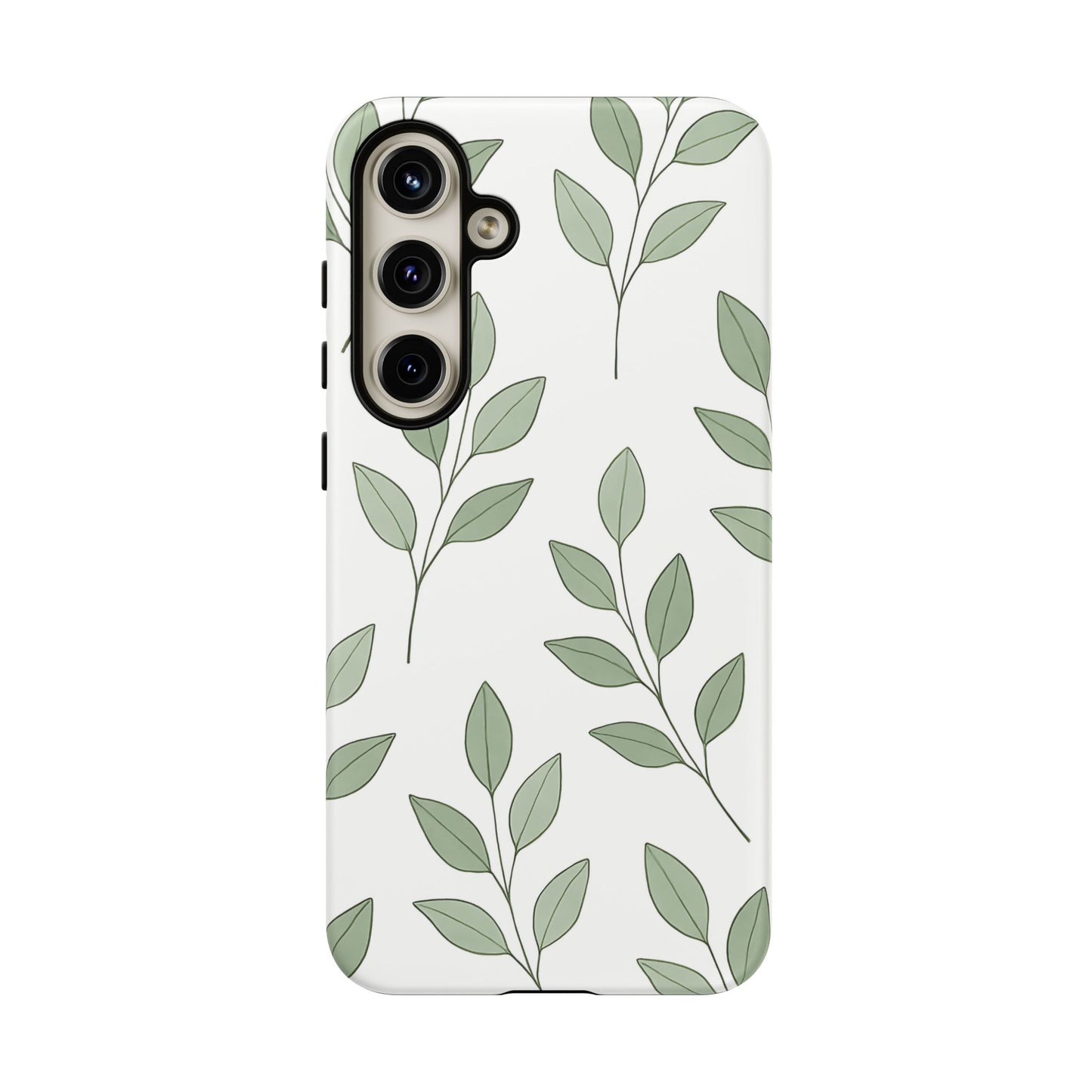 Minimalist Green Leaf Phone Case – Elegant Botanical Pattern on White