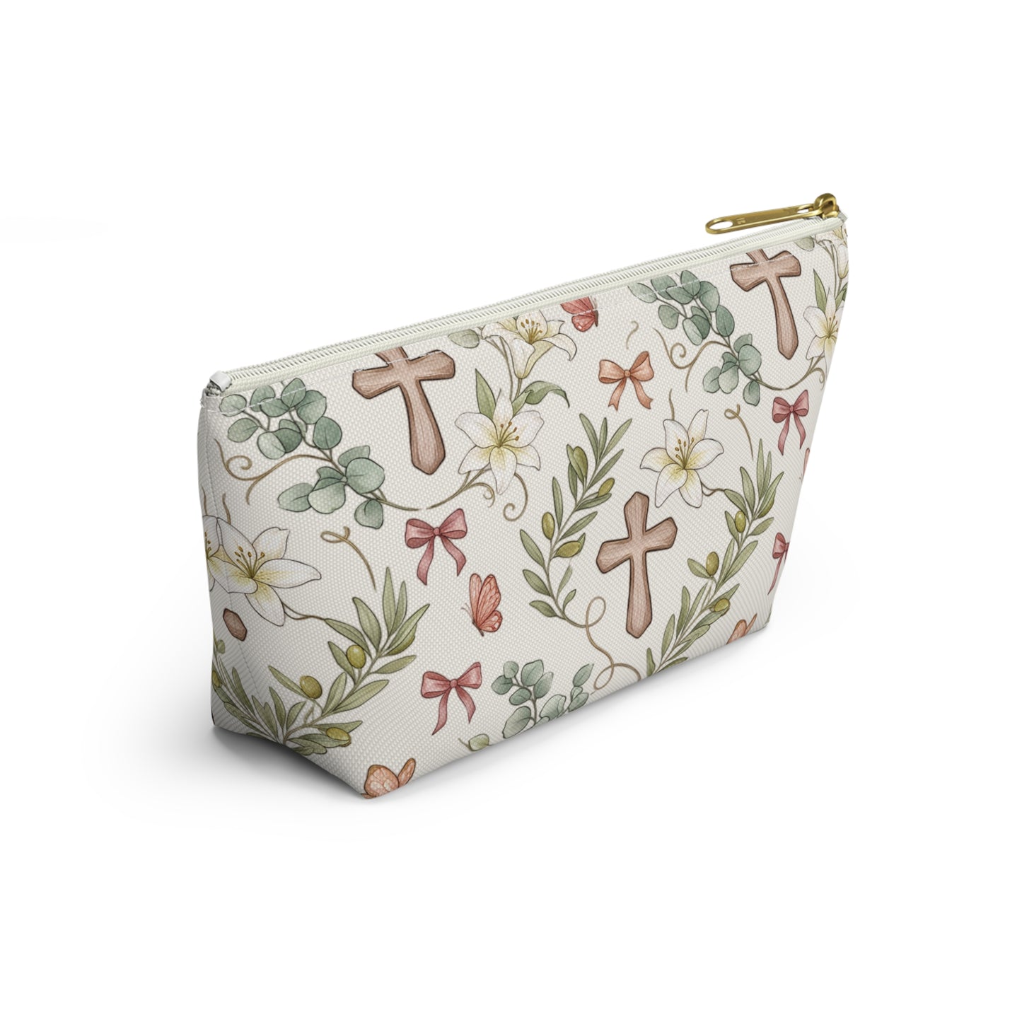 Floral Cross Accessory Pouch — T‑Bottom Makeup & Prayer Keepsake Bag