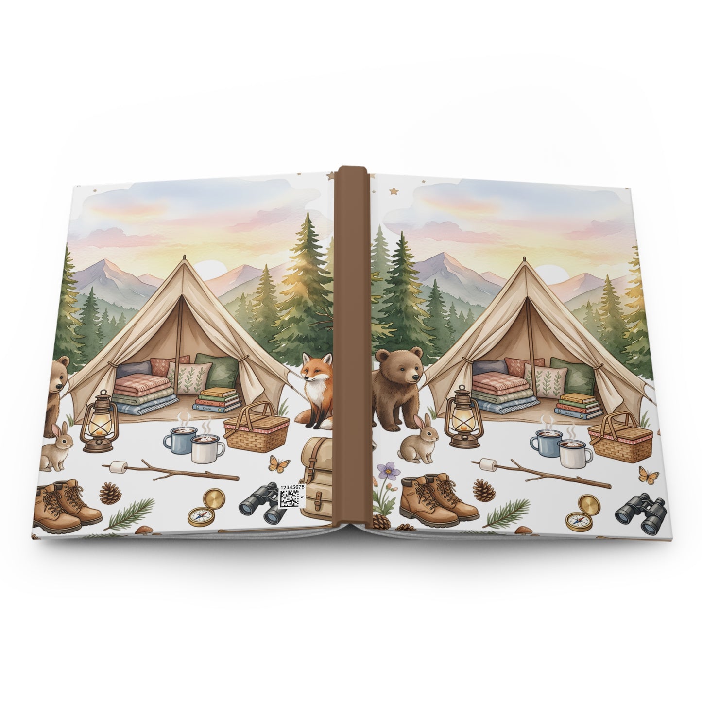 Camping Cozy Hardcover Journal — Wilderness Tent Scene Notebook